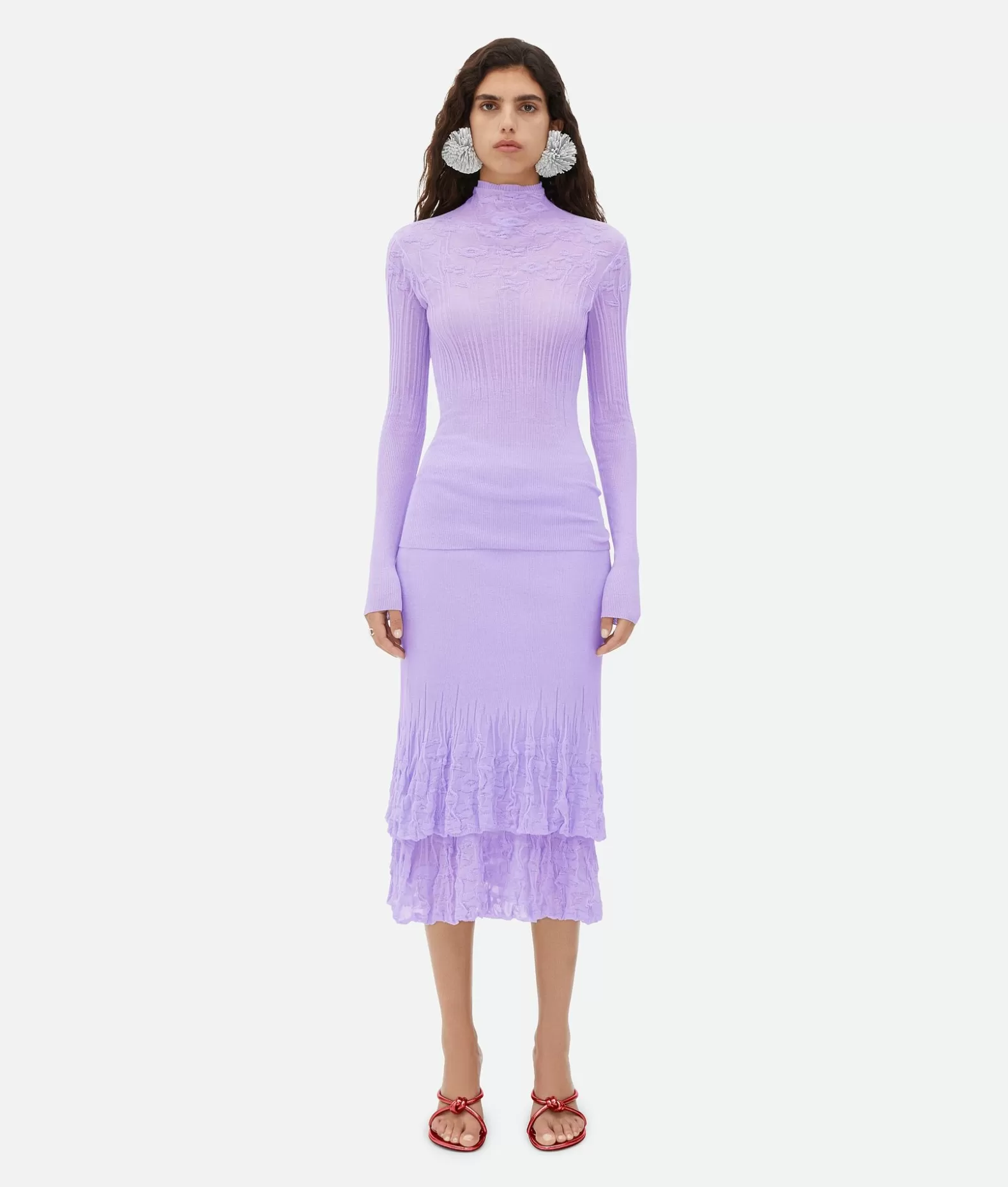 Maglieria^Bottega Veneta Maglia A Collo Alto In Cotone Con Fiori Amethyst