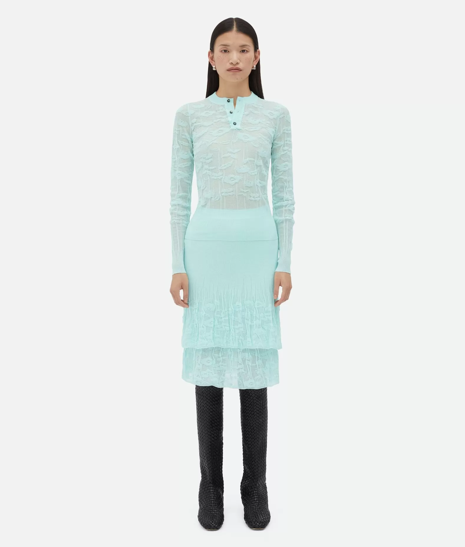 Maglieria^Bottega Veneta Maglia In Cotone Con Fiori Pale turquoise