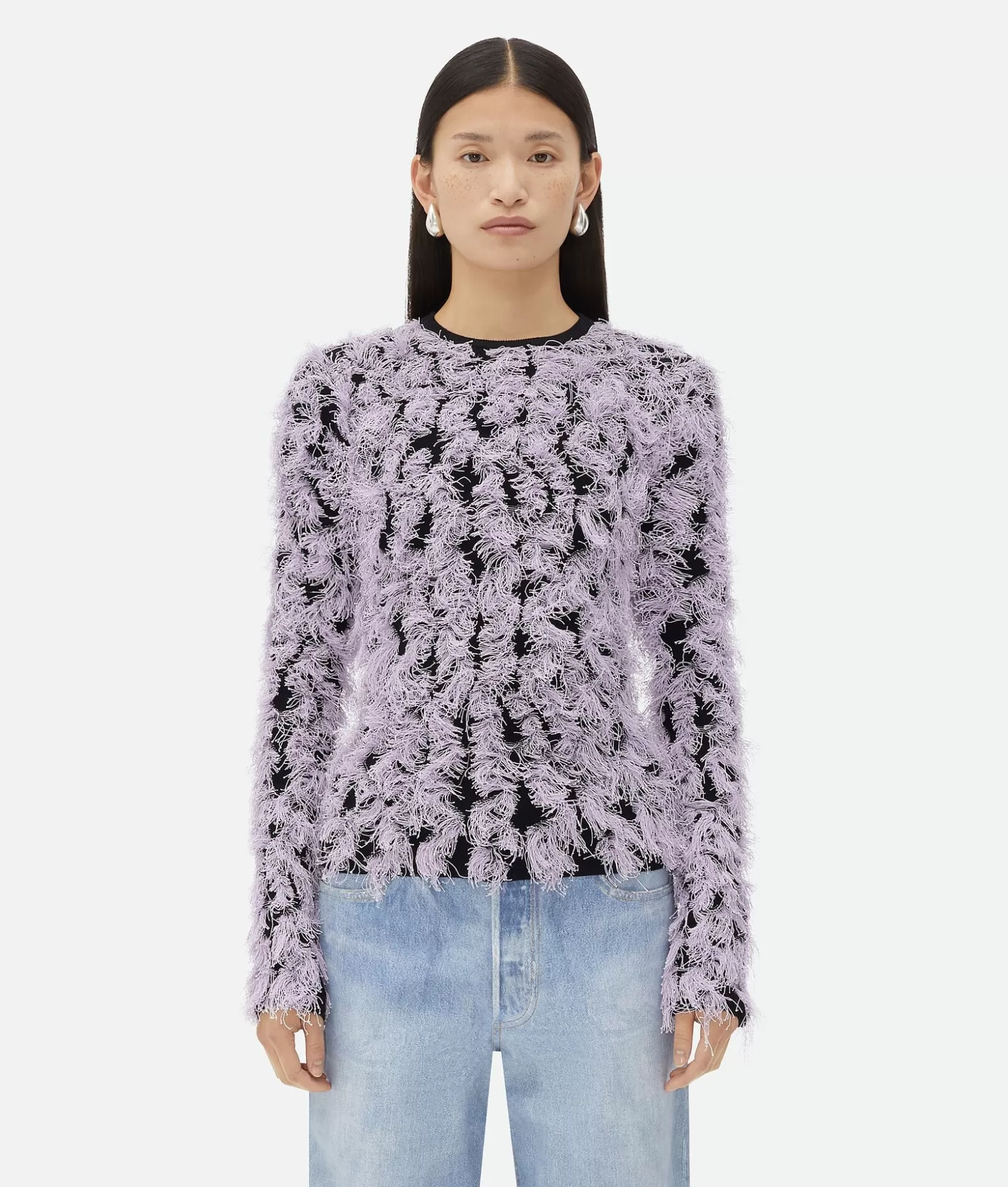 Maglieria^Bottega Veneta Maglia In Lana Con Frange Pale lilac/black