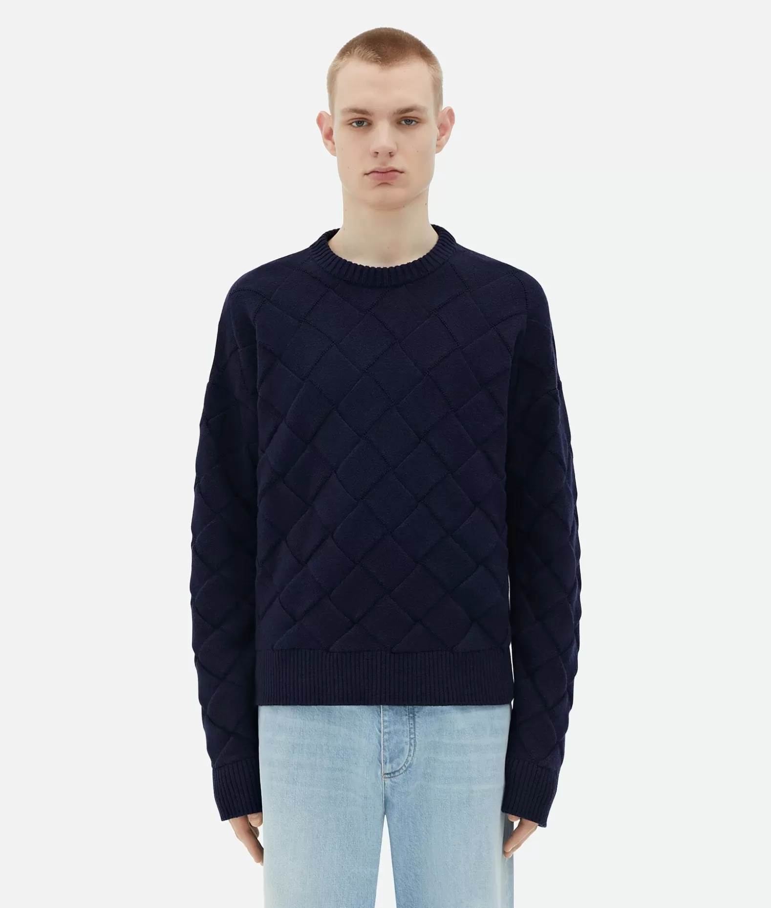 Maglieria^Bottega Veneta Maglia In Lana Con Motivo Intreccio Navy