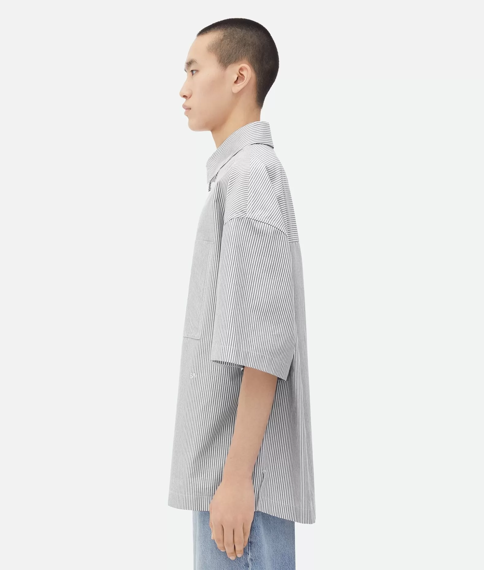 Camicie^Bottega Veneta Overshirt In Cotone A Righe Con Ricamo “BV” Grey/white