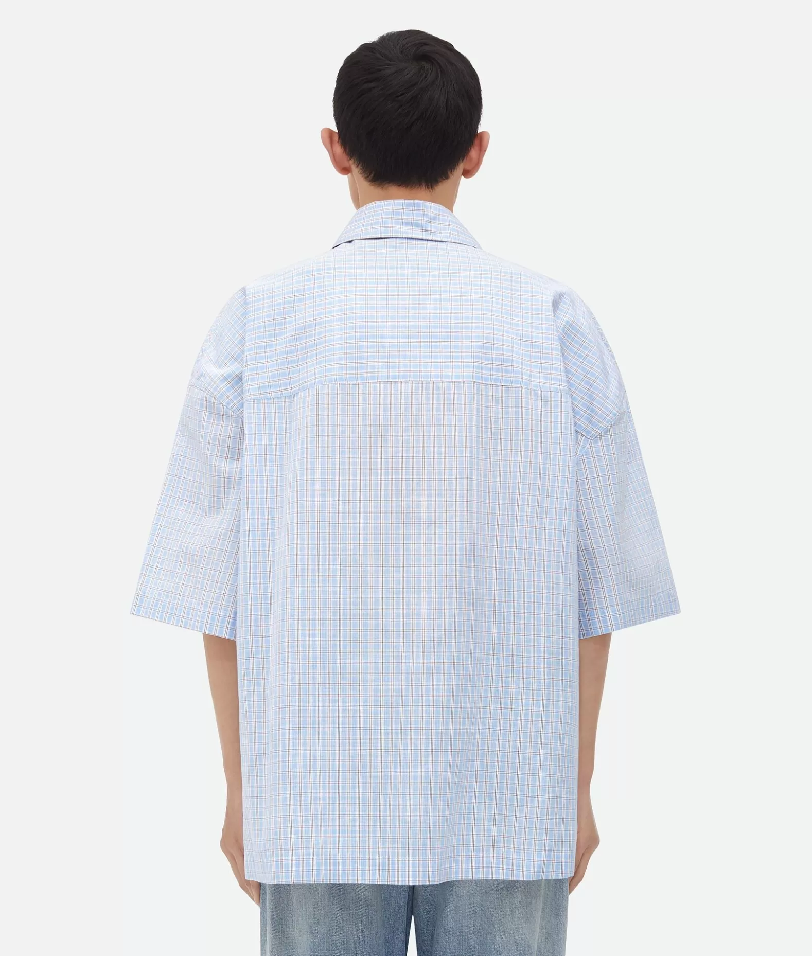 Camicie^Bottega Veneta Overshirt In Lino E Cotone A Quadri Con Ricamo “Bv” Pale blue/burgundy