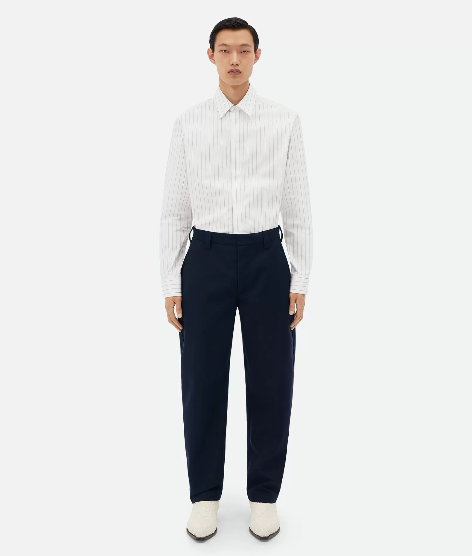 Pantaloni E Shorts^Bottega Veneta Pantaloni Affusolati Foderati In Lana E Cotone Navy / Black