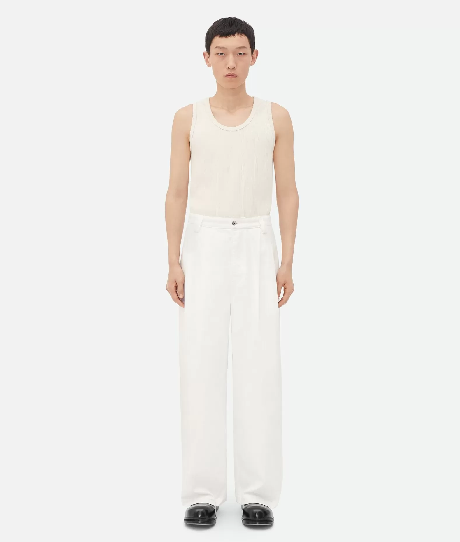 Denim | Pantaloni E Shorts^Bottega Veneta Pantaloni Bianchi Con Piega In Denim White