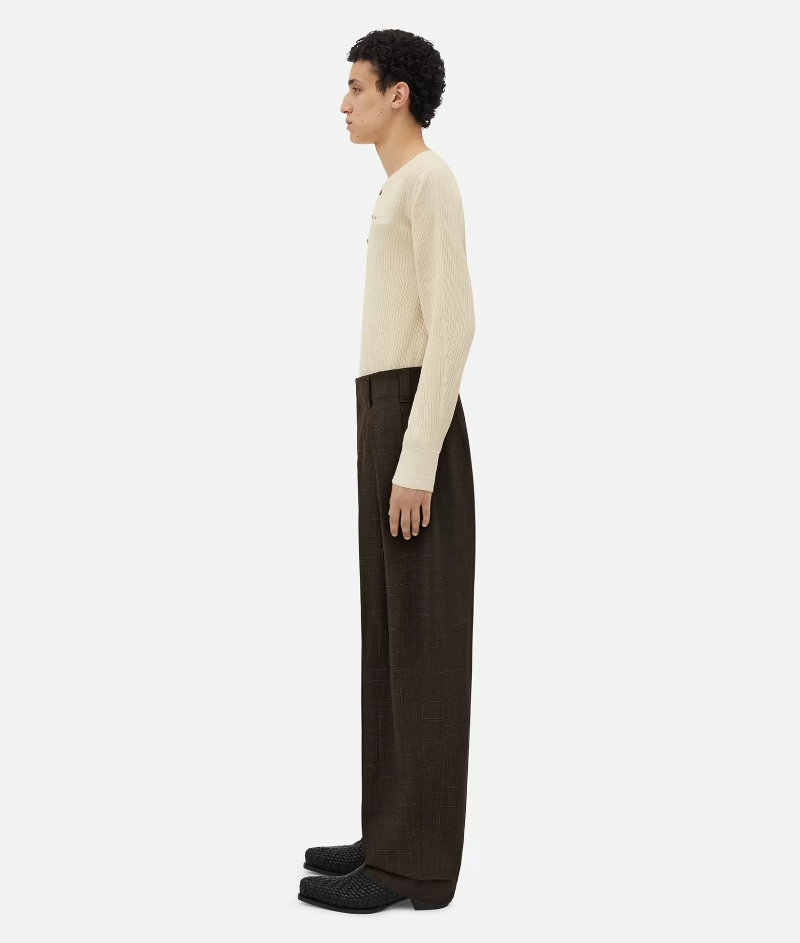 Pantaloni E Shorts^Bottega Veneta Pantaloni Con Pieghe In Seta E Viscosa Con Motivo Incrociato Fondant / Black melange