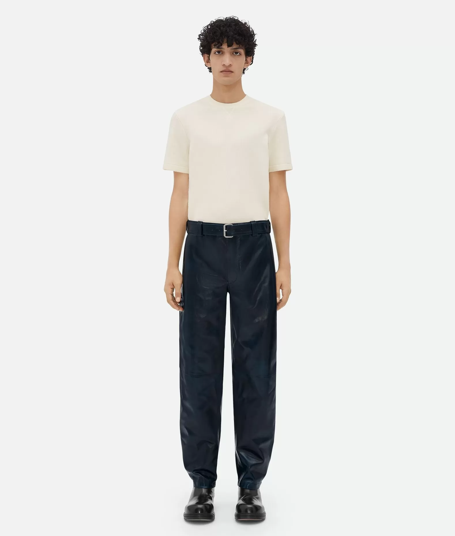 Pantaloni E Shorts | Pelle^Bottega Veneta Pantaloni In Pelle Con Cintura Deep ocean