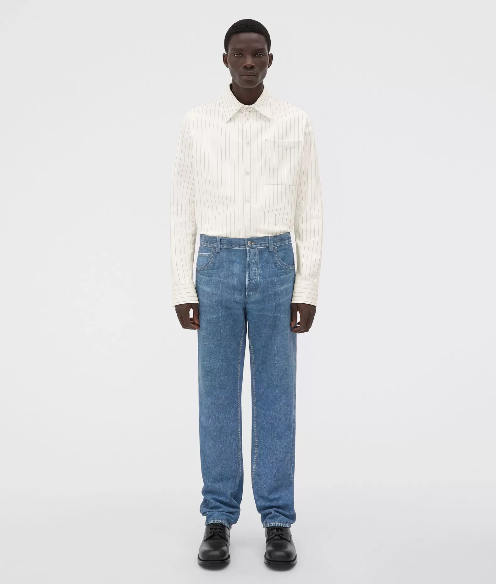 Pantaloni E Shorts | Pelle^Bottega Veneta Pantaloni In Pelle Stampata Effetto Denim Medium blue denim