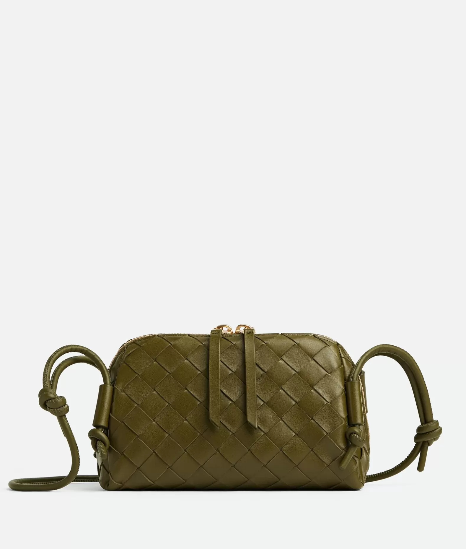 Mini^Bottega Veneta Pochette Intrecciato Concert Olive oil