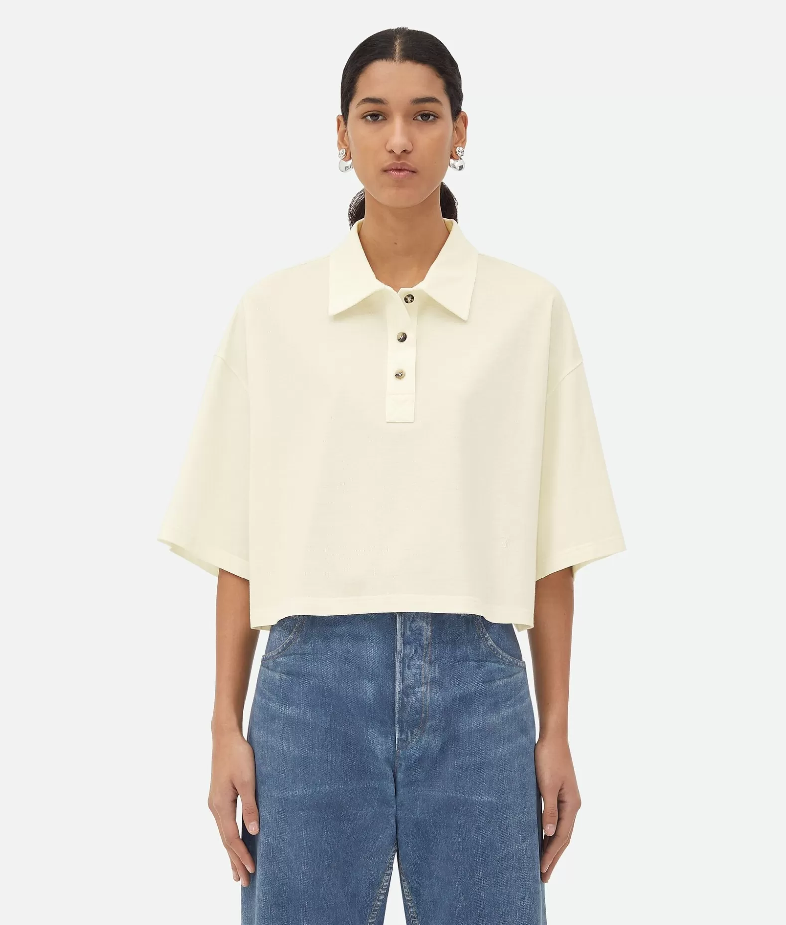 Top E T-Shirts^Bottega Veneta Polo Crop In Cotone Piqué Leggero Dove