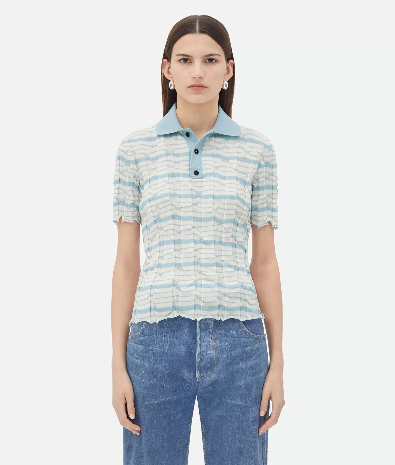 Top E T-Shirts^Bottega Veneta Polo In Cotone A Righe Distorte Chalk/river