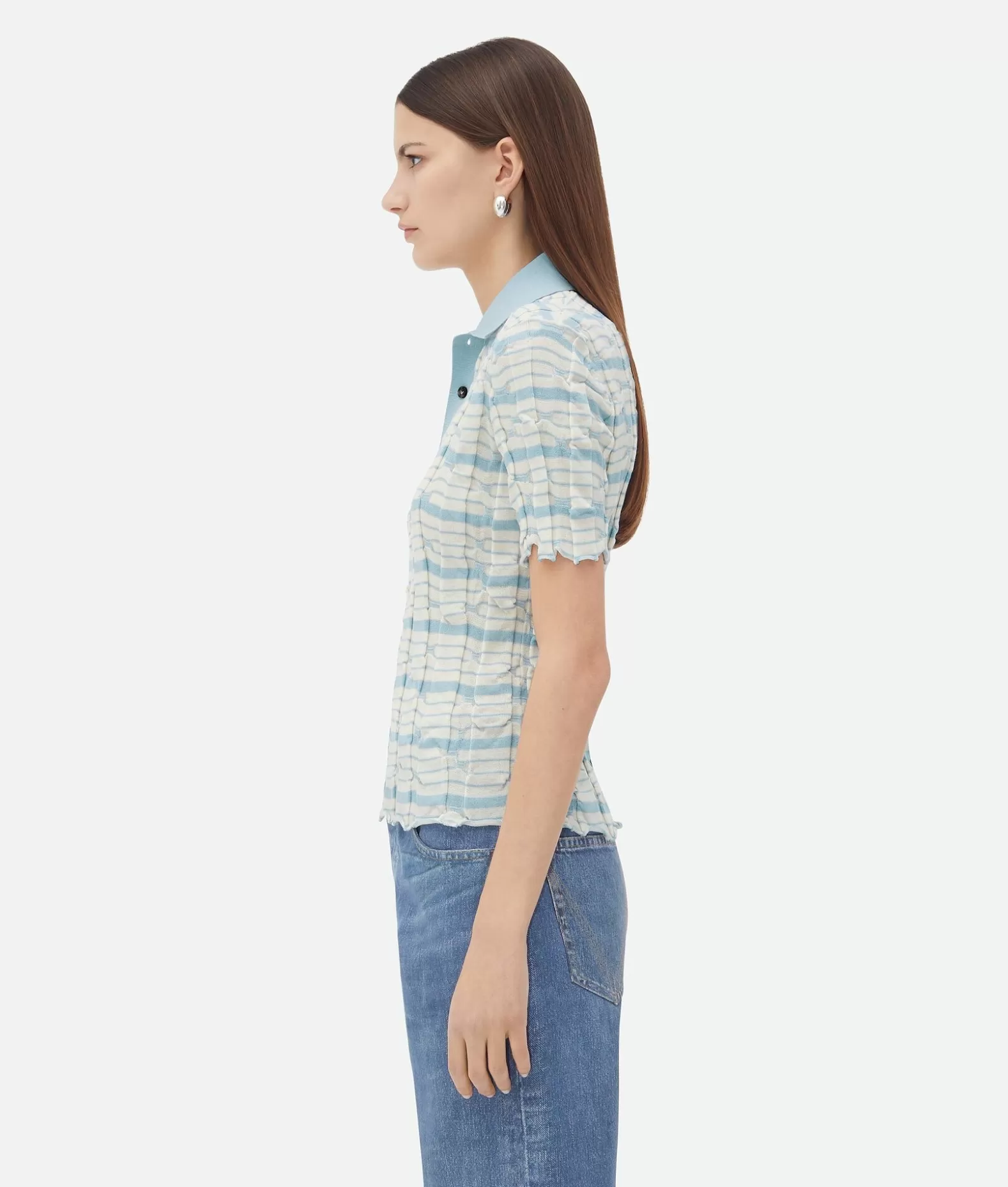 Top E T-Shirts^Bottega Veneta Polo In Cotone A Righe Distorte Chalk/river