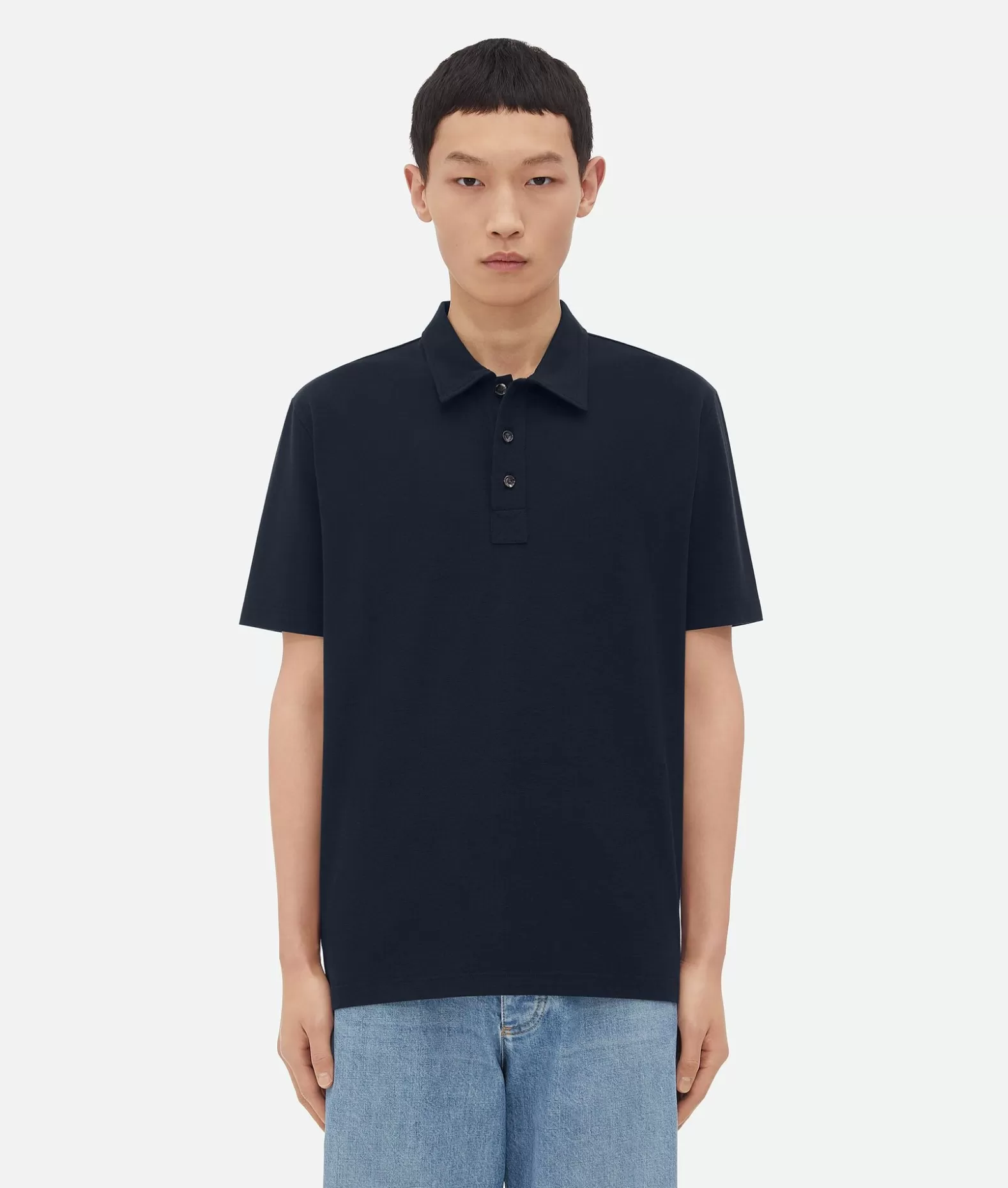 Polos^Bottega Veneta Polo In Cotone Piqué Leggero Dark night