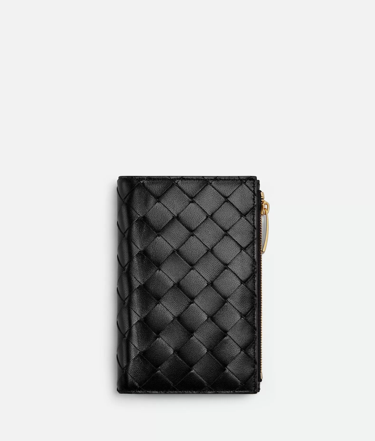 Portafogli Grandi^Bottega Veneta Portafoglio Intrecciato Bi-fold Medio Con Zip Black