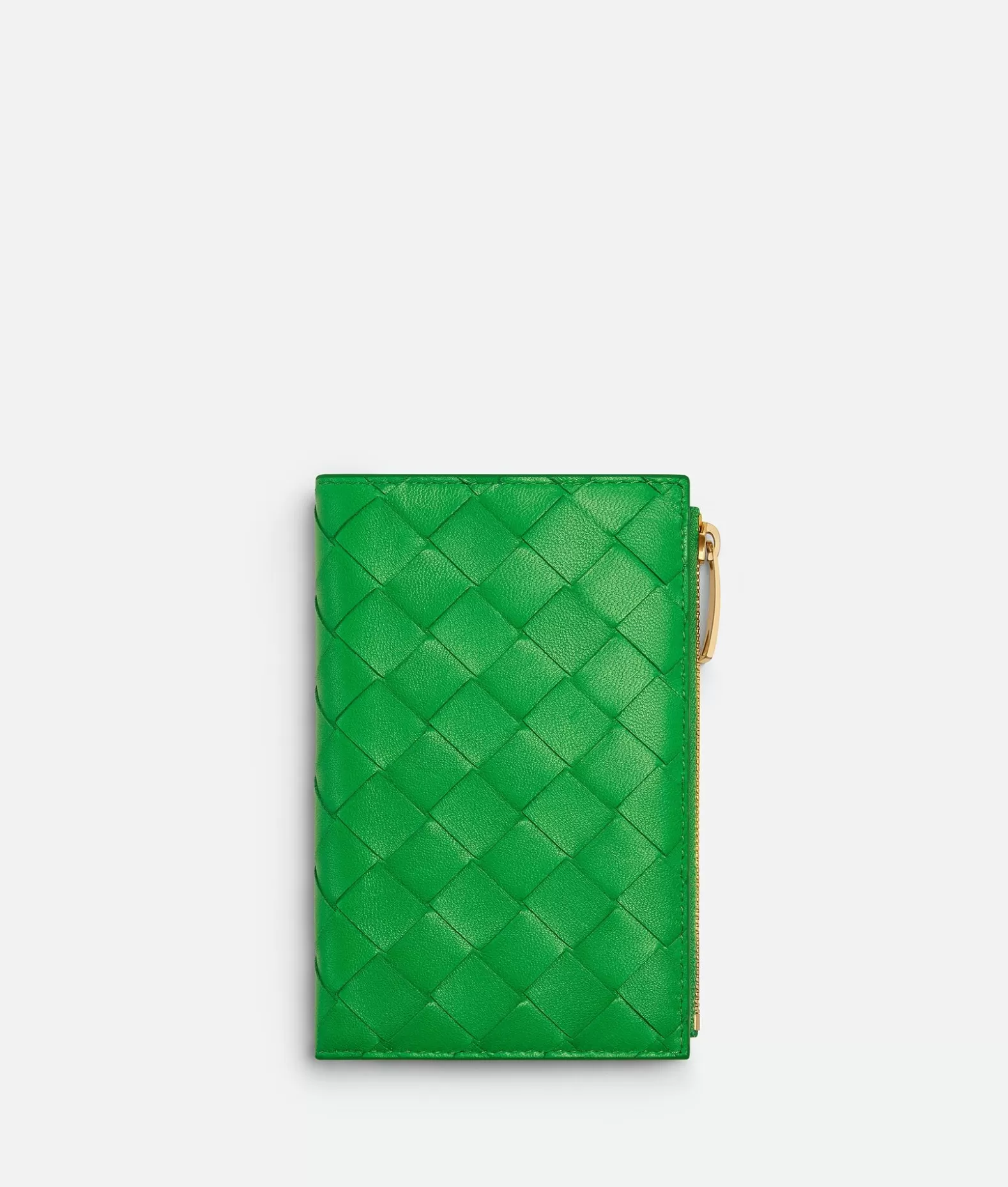 Portafogli Grandi^Bottega Veneta Portafoglio Intrecciato Bi-Fold Medio Con Zip Parakeet