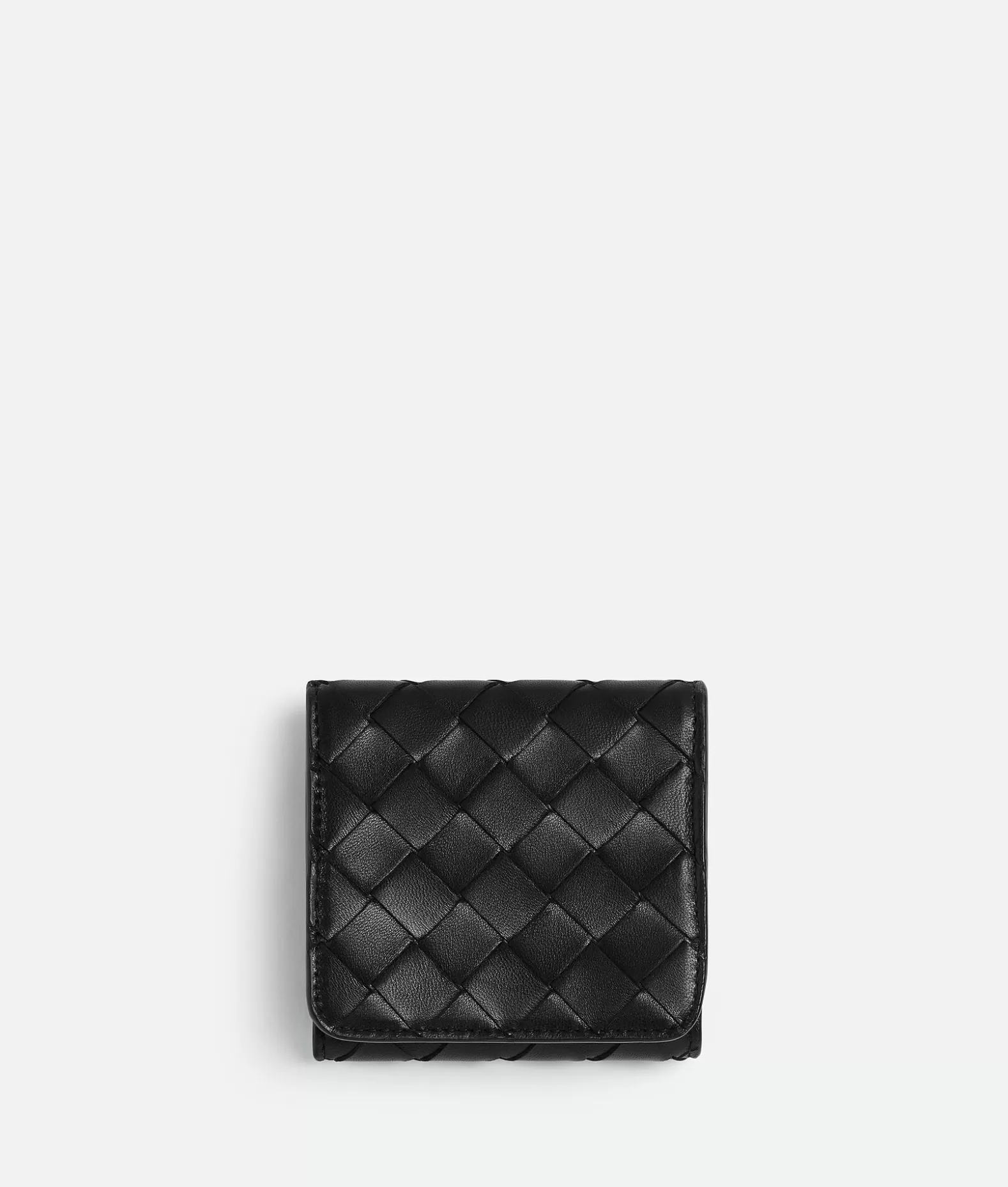 Portafogli Piccoli^Bottega Veneta Portafoglio Tri-Fold Compatto Intrecciato Black