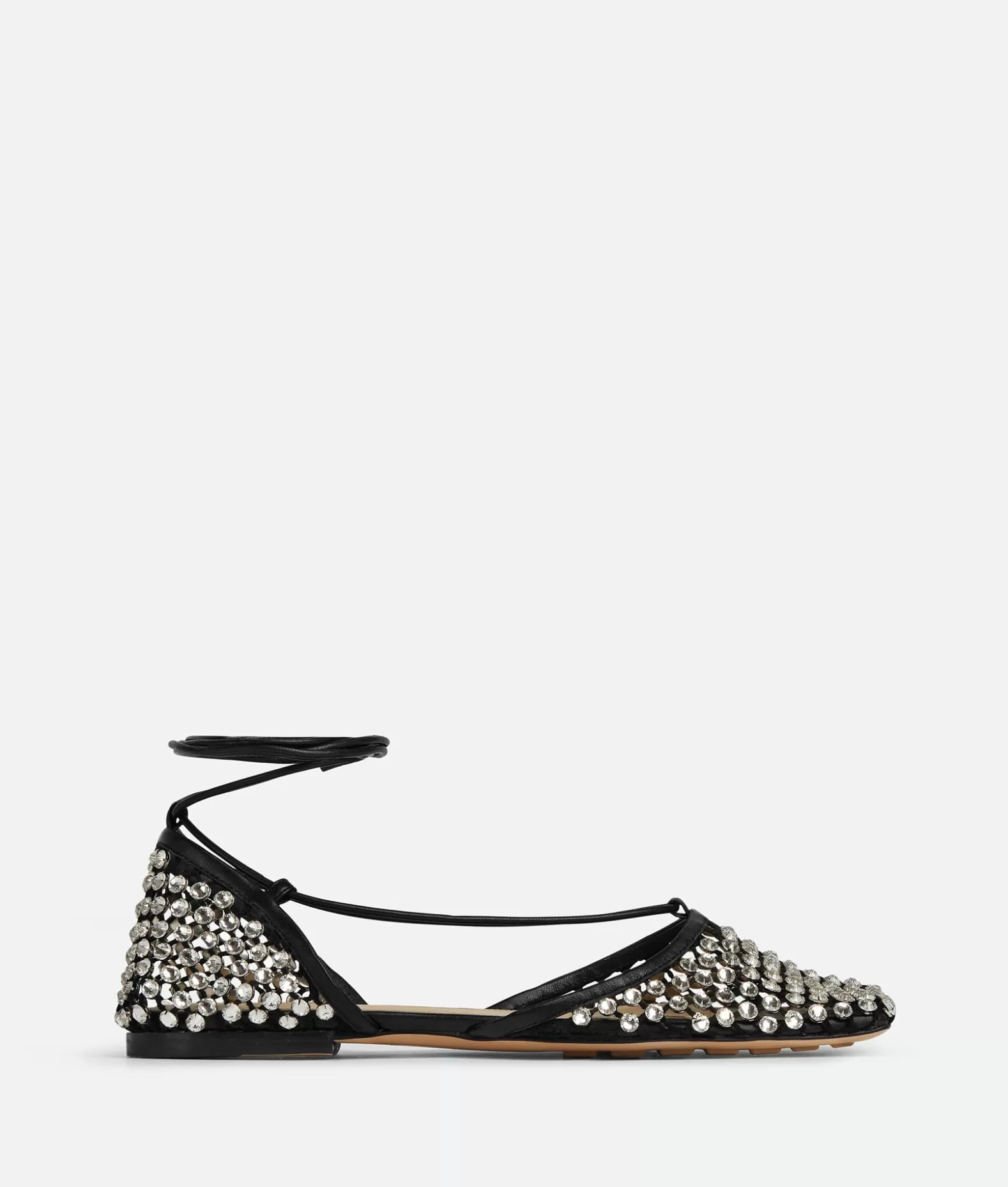 Scarpe Basse^Bottega Veneta Sandali Flat Stringati Sparkle Stretch Black /crystal