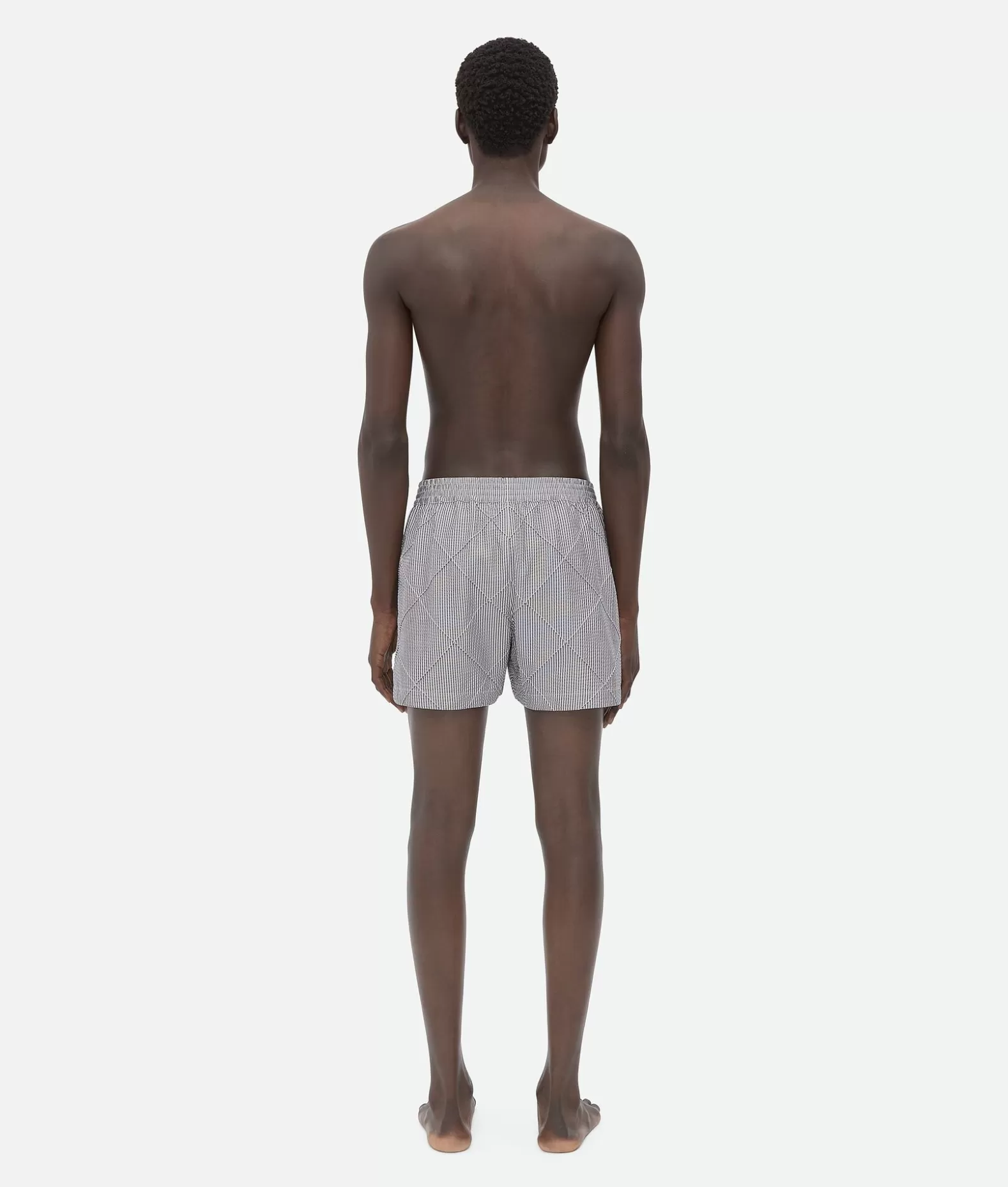 Costumi^Bottega Veneta Short Da Bagno In Cotone E Nylon Con Motivo Intreccio Chalk/iron