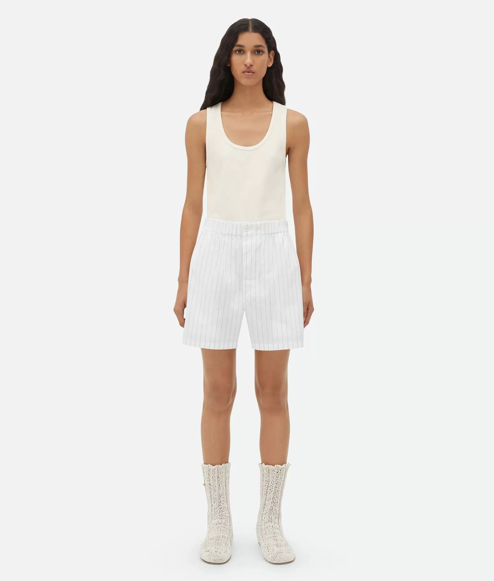 Pantaloni E Shorts^Bottega Veneta Short Gessati In Cotone White / Beige