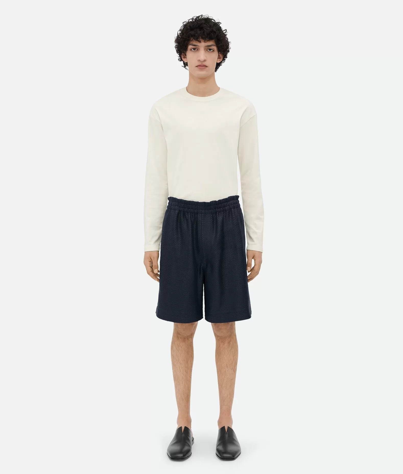 Pelle | Pantaloni E Shorts^Bottega Veneta Short In Pelle Mini Intrecciato Midnight blue