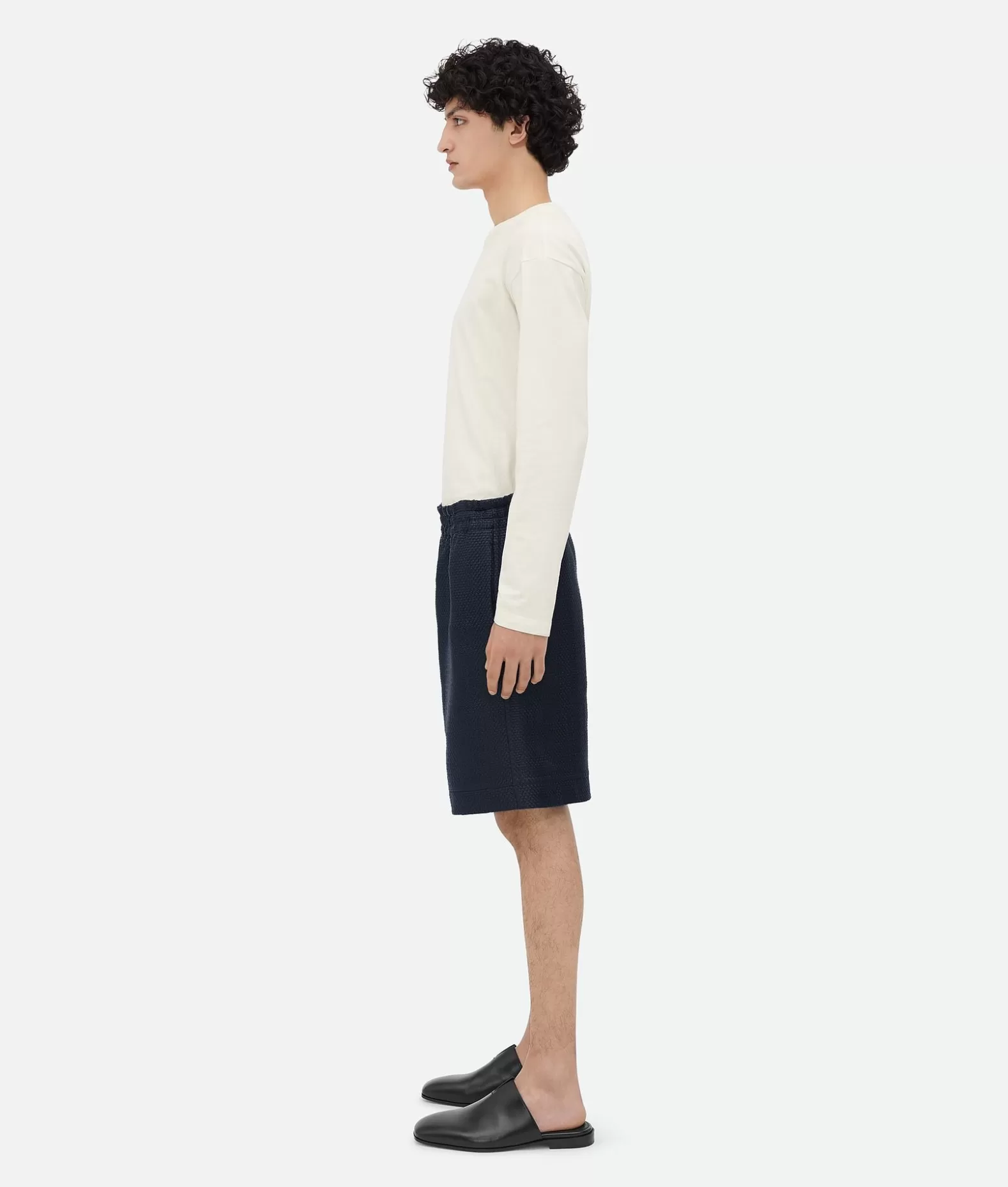 Pelle | Pantaloni E Shorts^Bottega Veneta Short In Pelle Mini Intrecciato Midnight blue