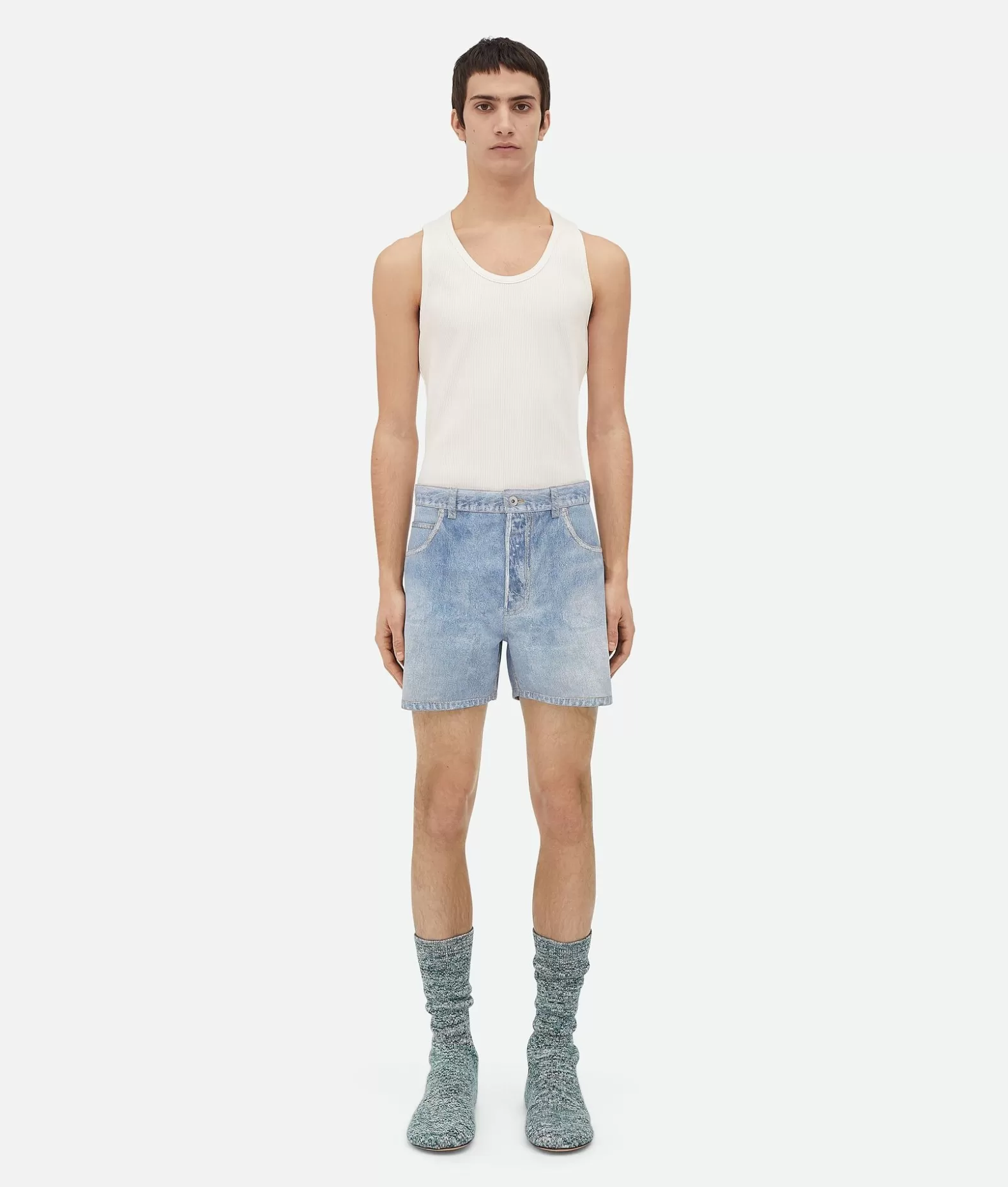 Denim | Pantaloni E Shorts^Bottega Veneta Short In Pelle Stampata Effetto Denim Light blue