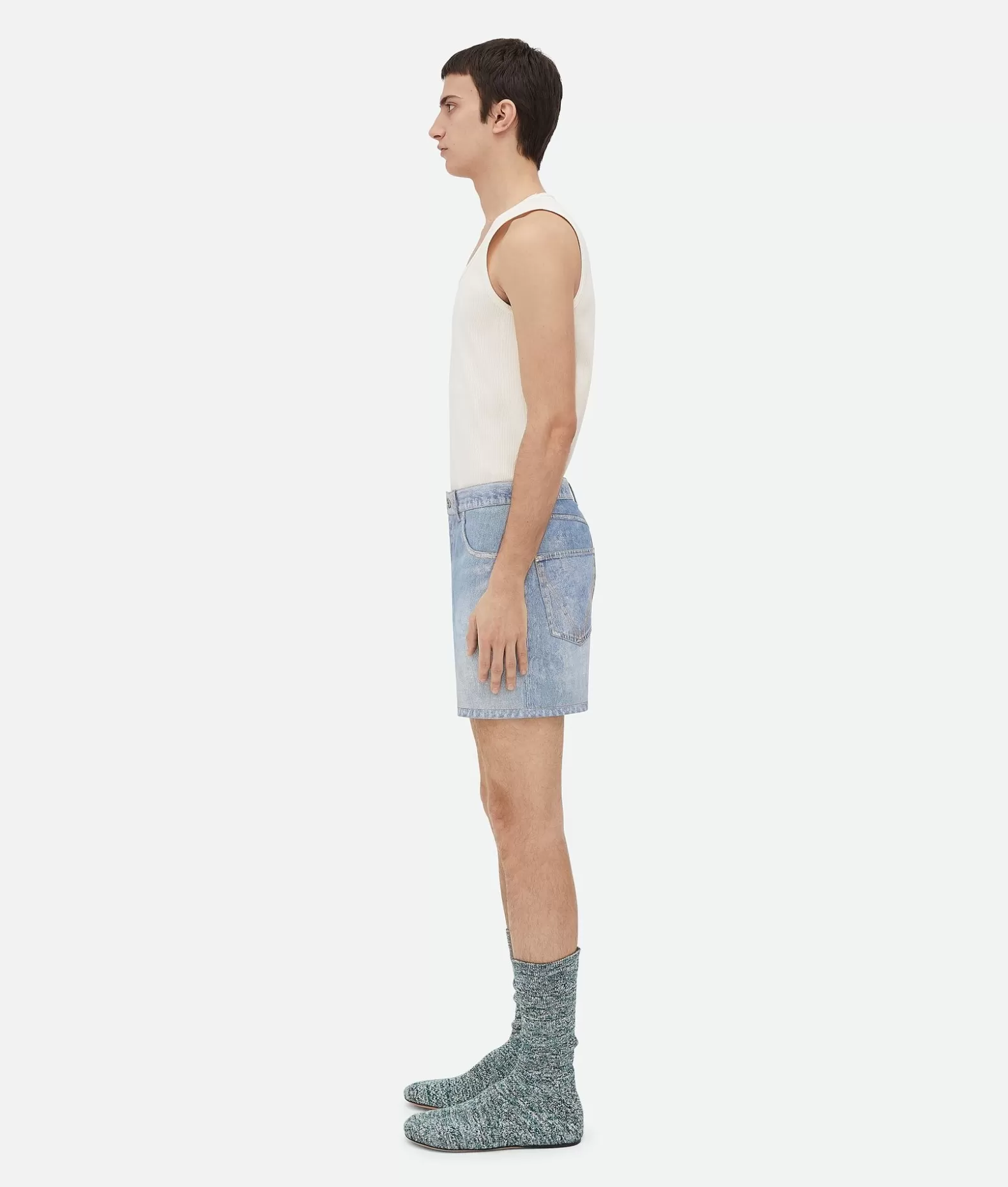 Denim | Pantaloni E Shorts^Bottega Veneta Short In Pelle Stampata Effetto Denim Light blue