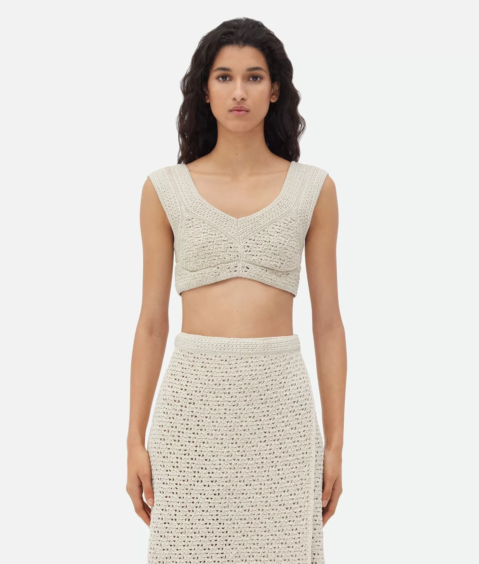 Top E T-Shirts^Bottega Veneta Top In Cotone Effetto Crochet Bone/cloud