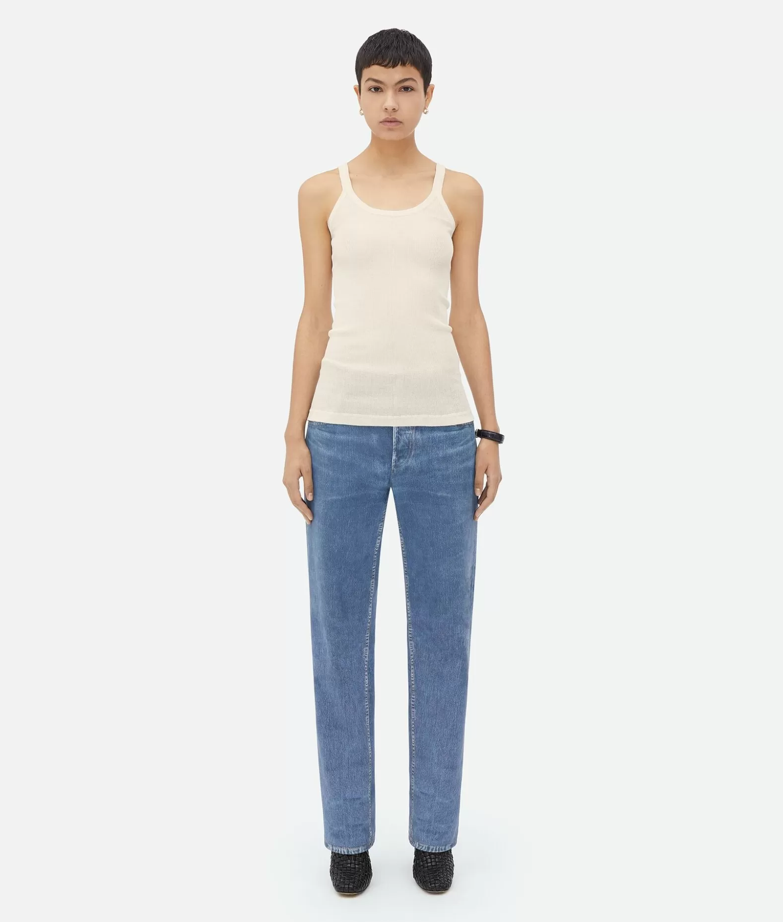 Top E T-Shirts^Bottega Veneta Top In Cotone Leggero Dal Taglio Slim Chalk