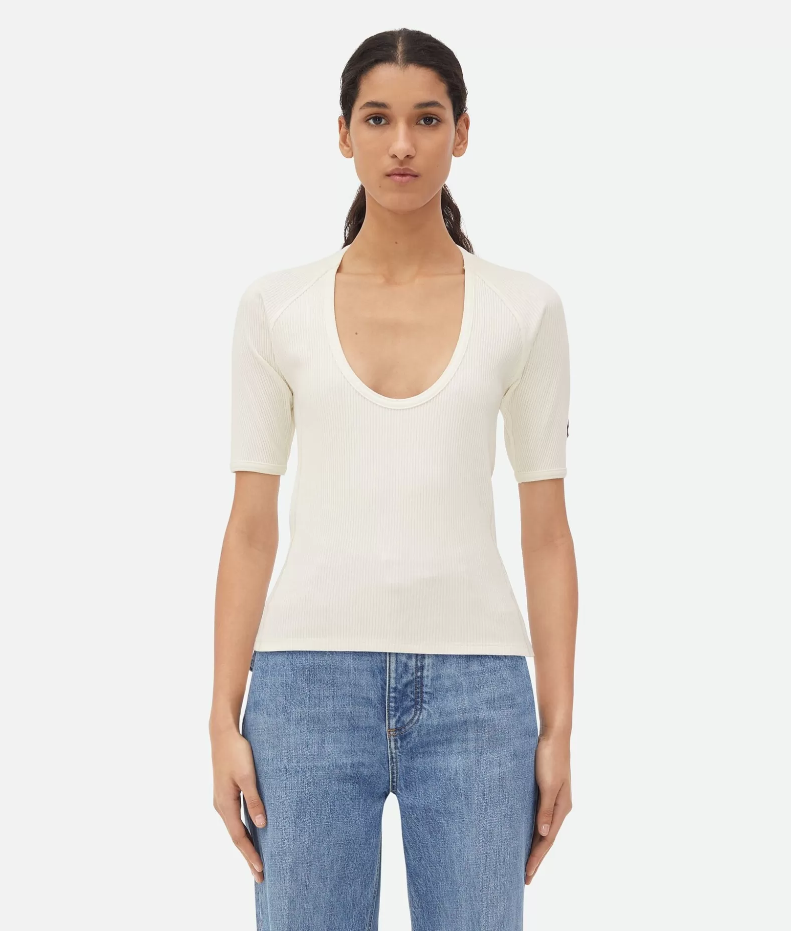 Top E T-Shirts^Bottega Veneta Top In Jersey Di Cotone A Coste Chalk