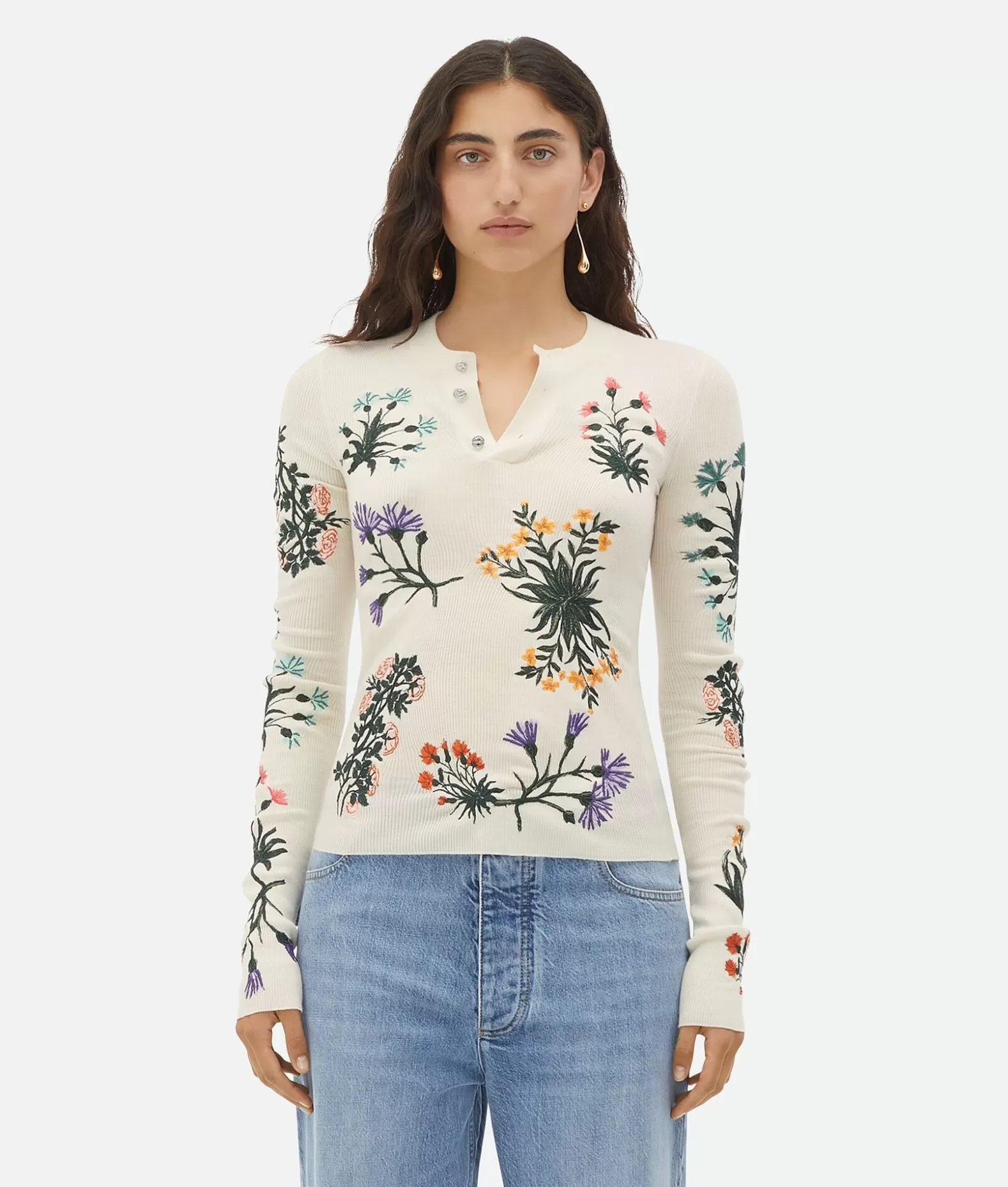 Top E T-Shirts^Bottega Veneta Top In Lana A Fiori Chalk