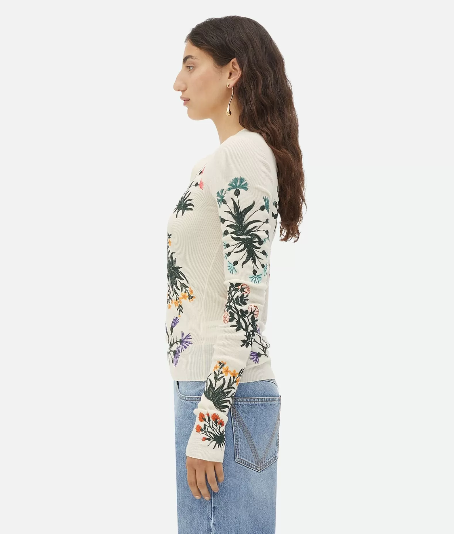 Top E T-Shirts^Bottega Veneta Top In Lana A Fiori Chalk