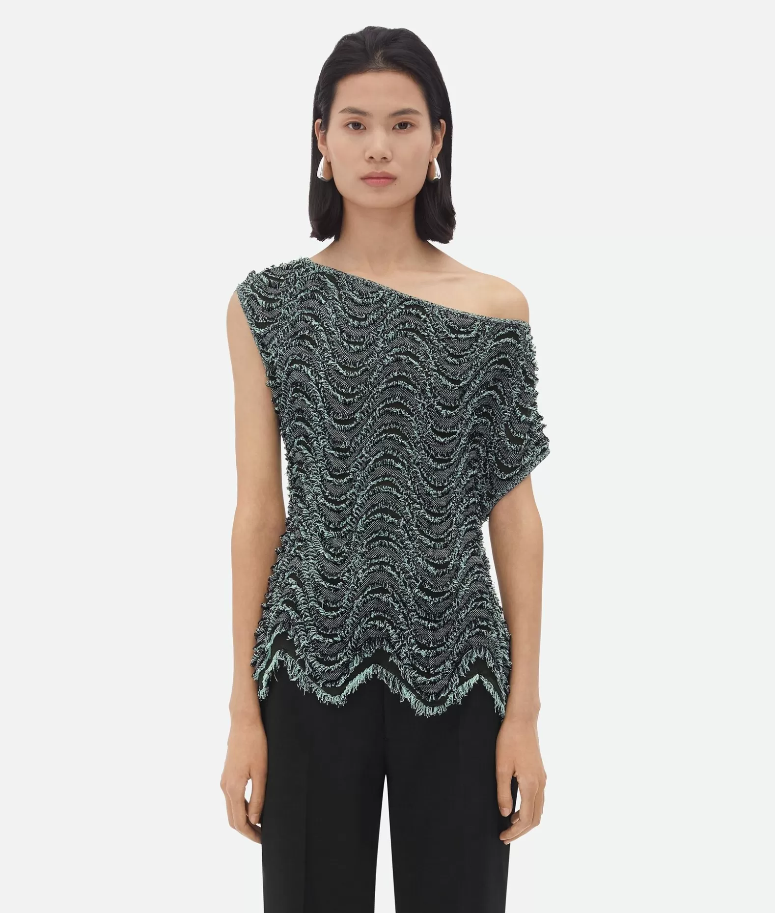 Top E T-Shirts^Bottega Veneta Top In Viscosa Testurizzata Con Frange Intrecciate Aquamarine/black