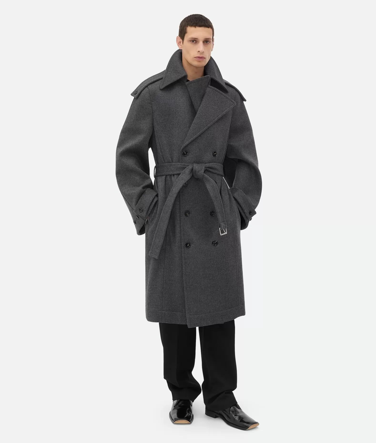 Cappotti^Bottega Veneta Trench In Lana Double Face Charcoal melange