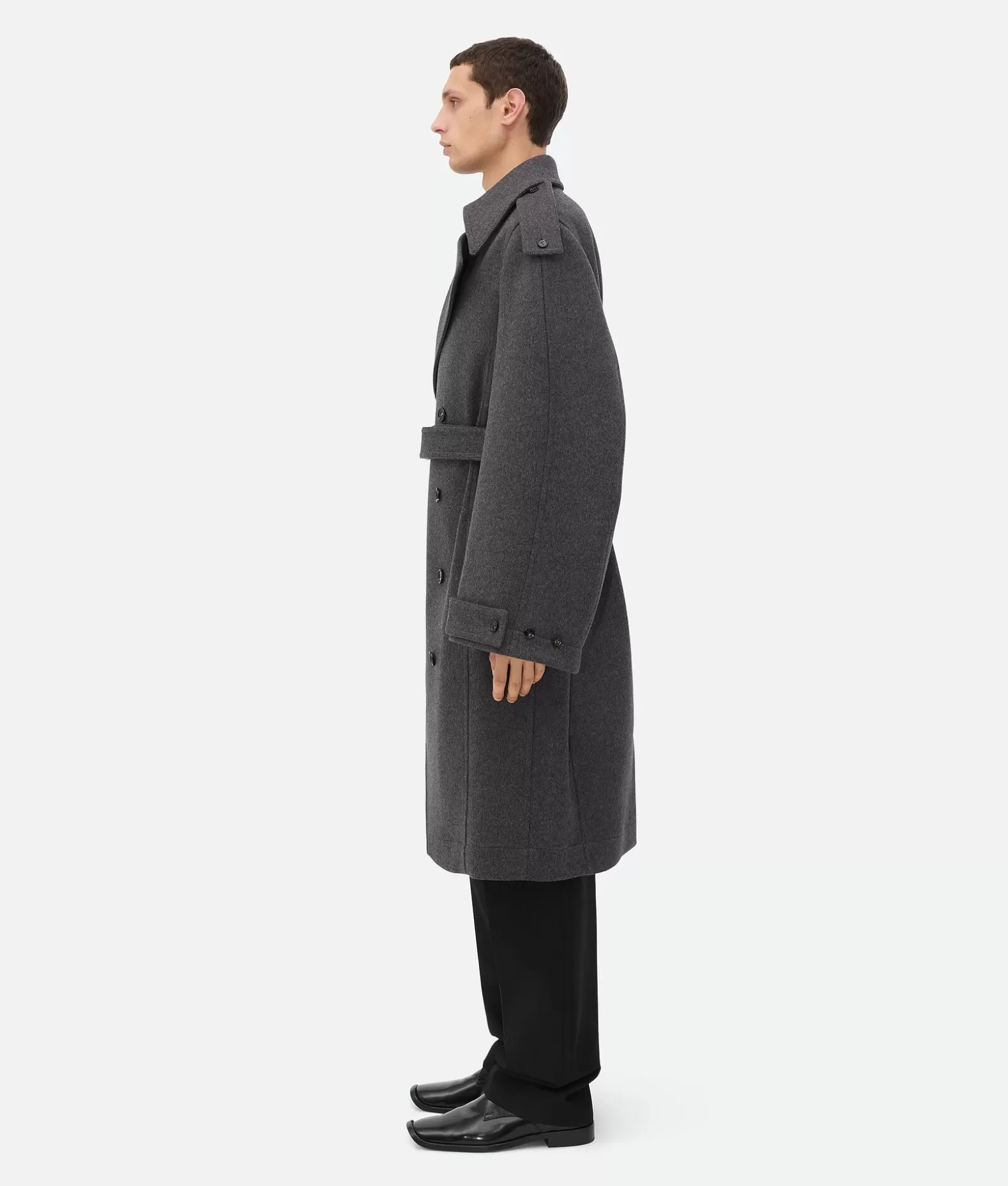 Cappotti^Bottega Veneta Trench In Lana Double Face Charcoal melange