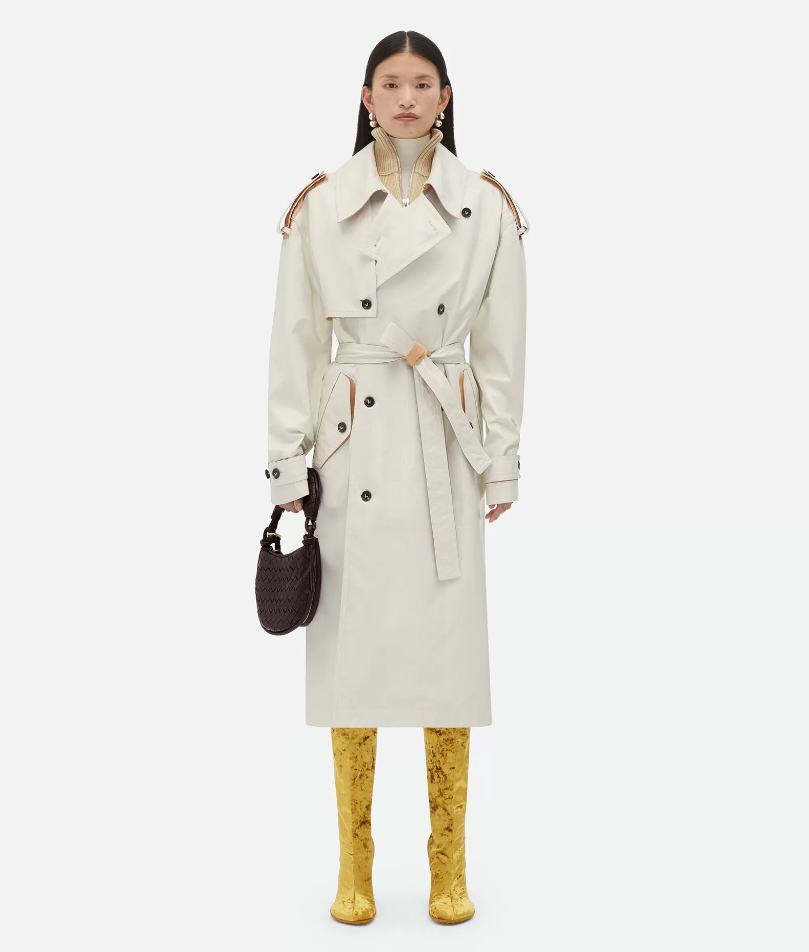 Pelle^Bottega Veneta Trench In Pelle E Cotone Popcorn/paper bag