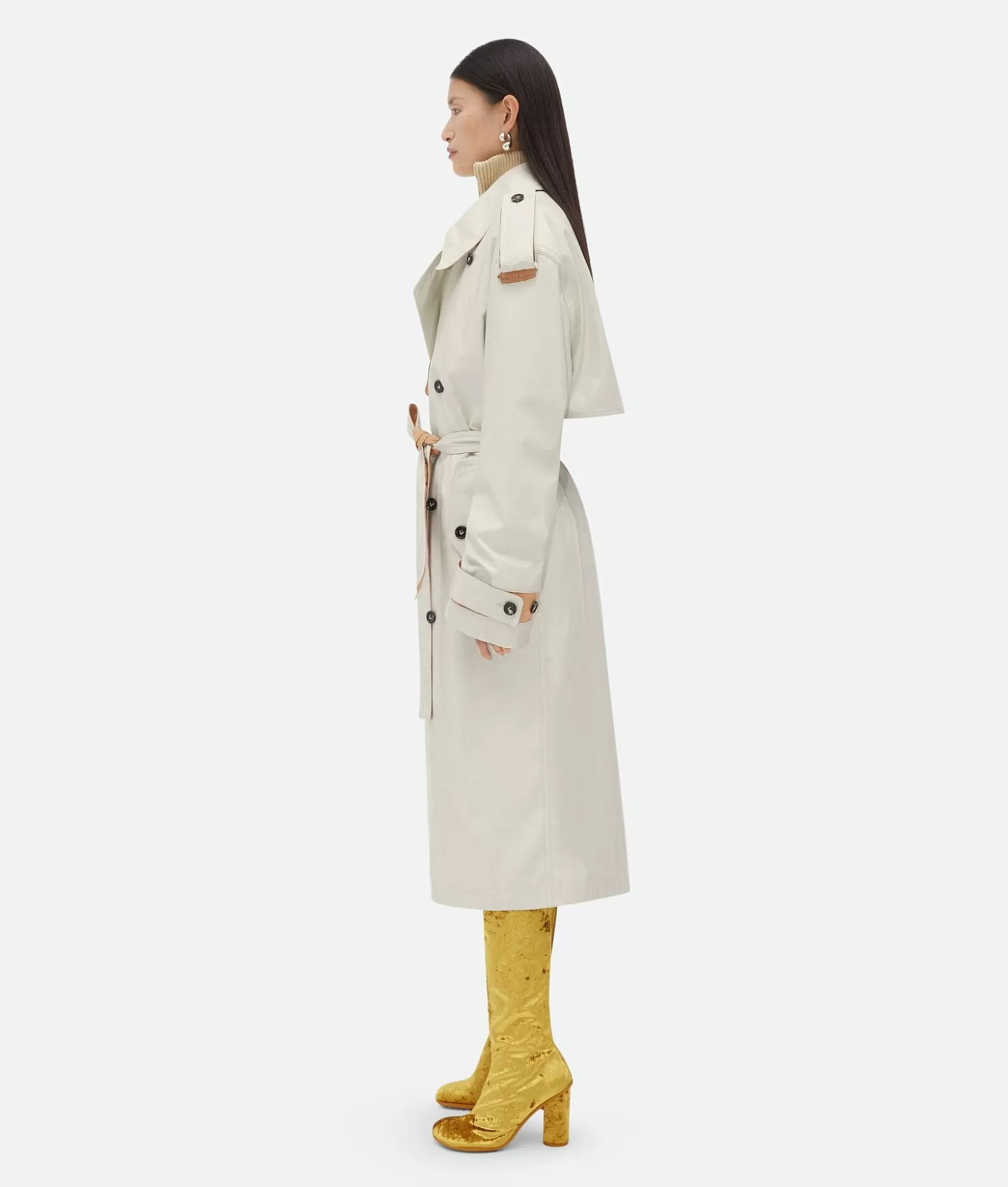 Pelle^Bottega Veneta Trench In Pelle E Cotone Popcorn/paper bag