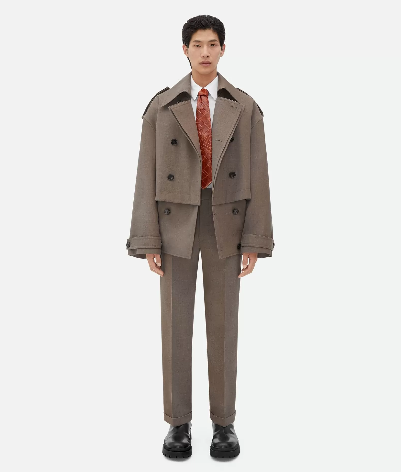 Cappotti^Bottega Veneta Trench In Twill Di Lana Grey/ochre melange