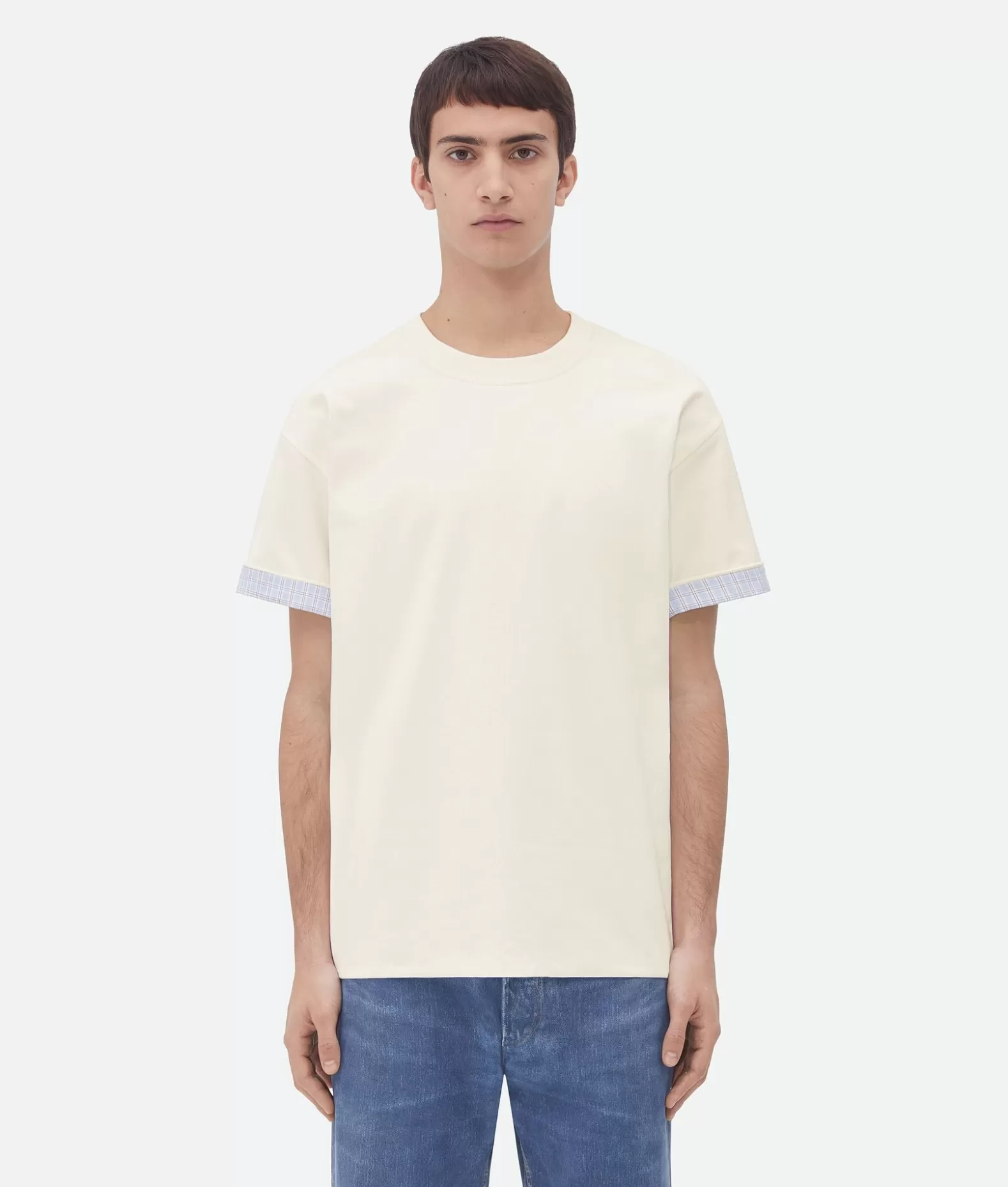 T-Shirt^Bottega Veneta T-shirt A Quadri In Cotone Doppio Strato Chalk