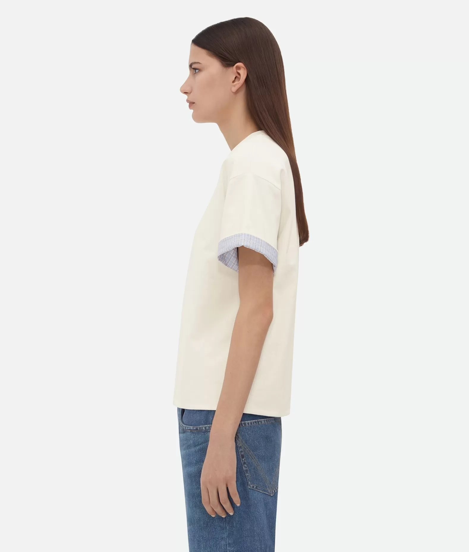 Top E T-Shirts^Bottega Veneta T-shirt A Quadri In Cotone Doppio Strato Chalk