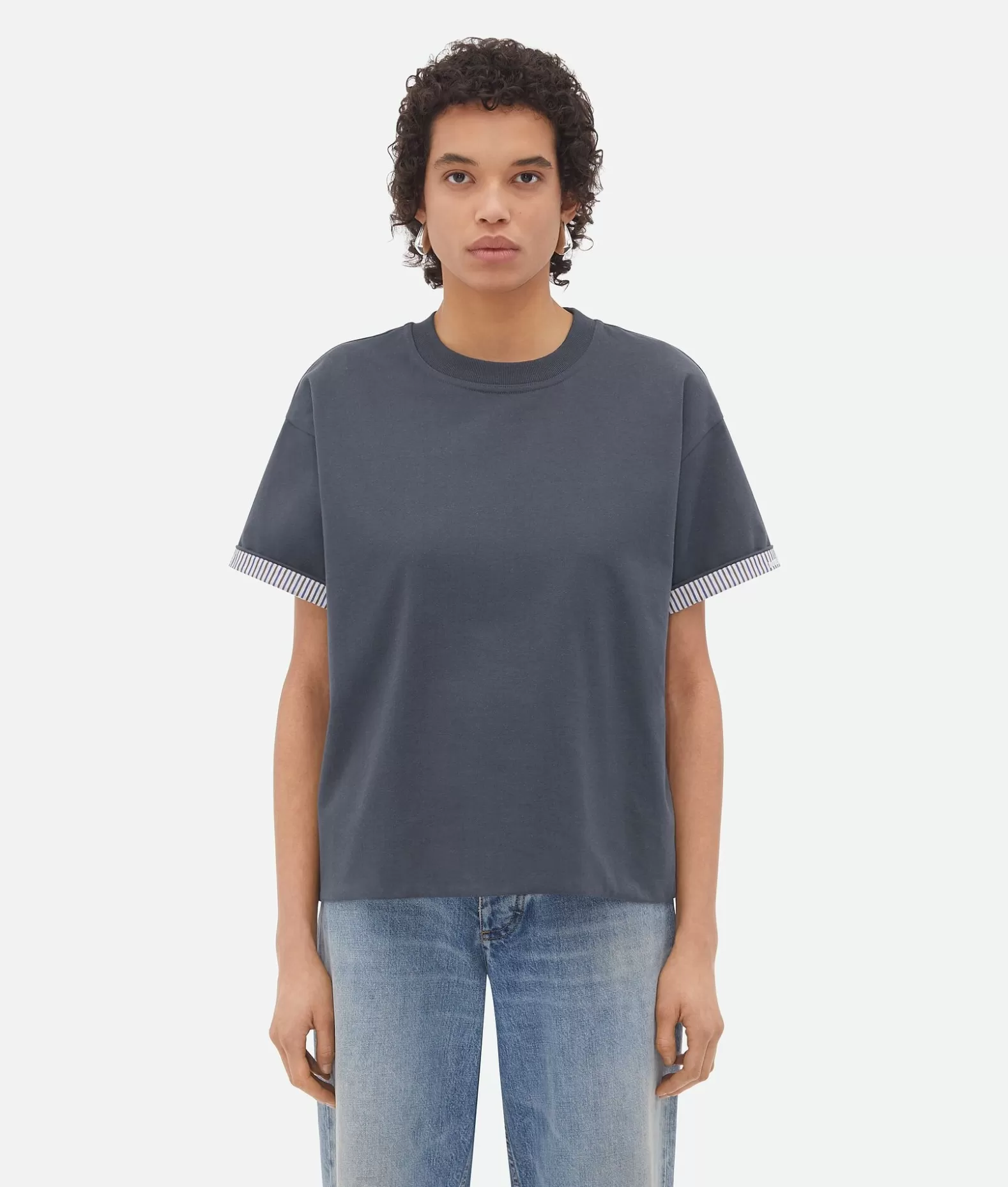 Top E T-Shirts^Bottega Veneta T-shirt In Cotone Doppio Strato A Righe Shadow