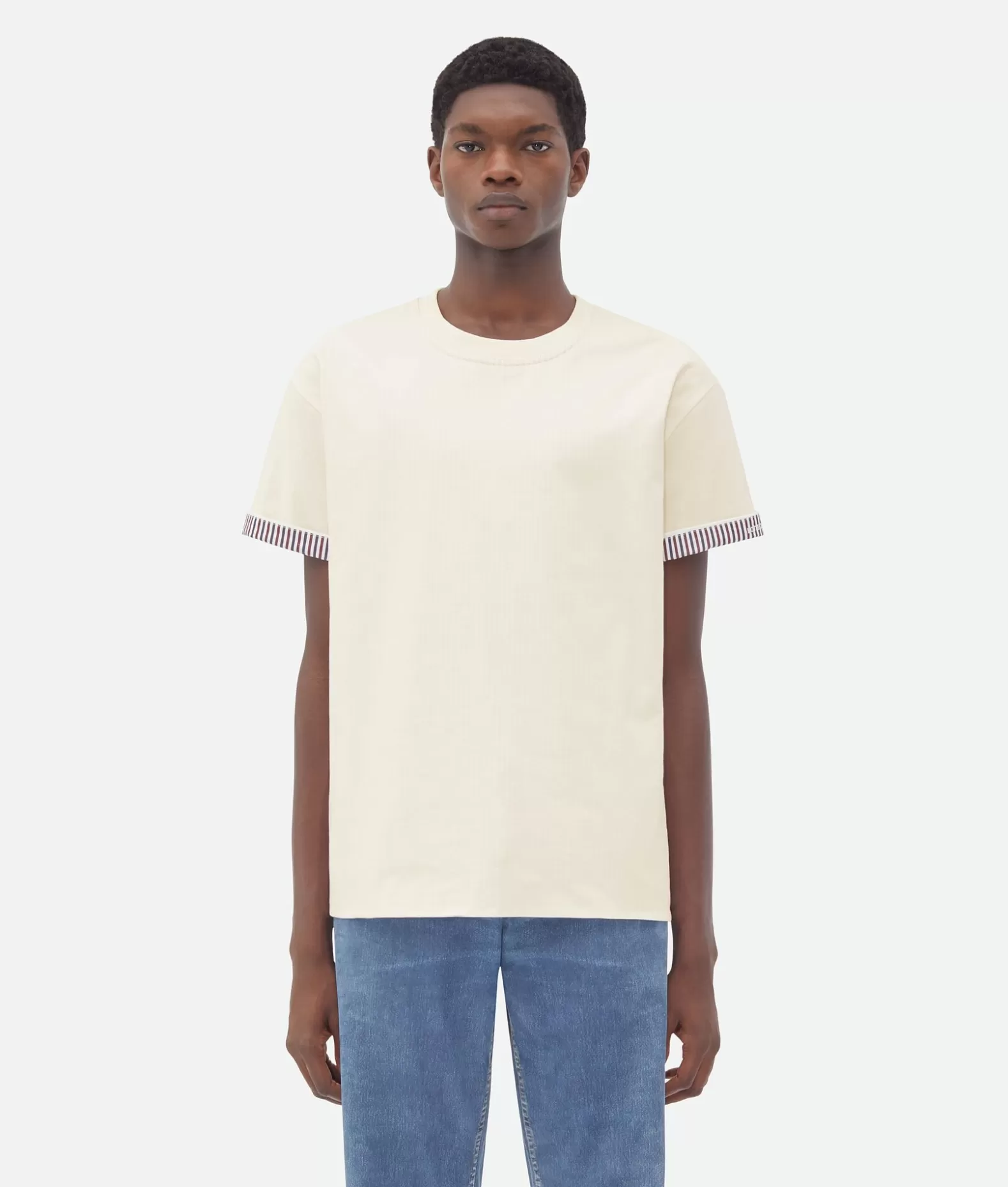 T-Shirt^Bottega Veneta T-Shirt In Cotone Doppio Strato A Righe Chalk