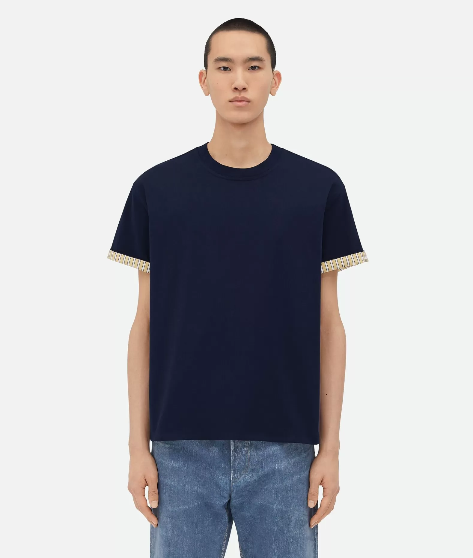 T-Shirt^Bottega Veneta T-shirt In Cotone Doppio Strato A Righe Navy/yellow/white