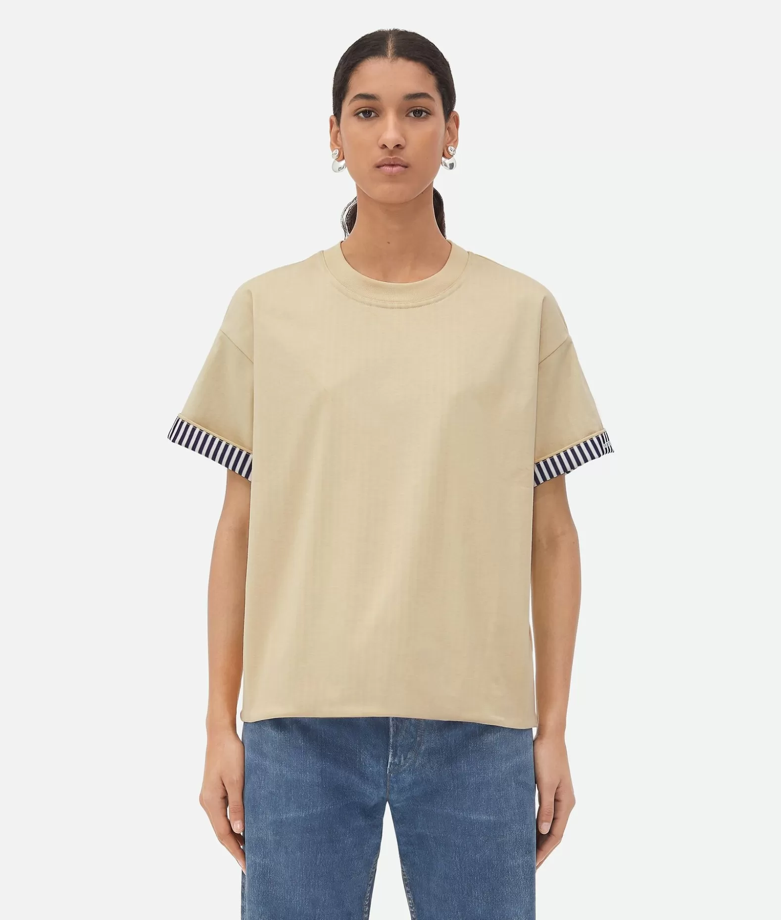 Top E T-Shirts^Bottega Veneta T-shirt In Cotone Doppio Strato A Righe Soapstone/blue/white