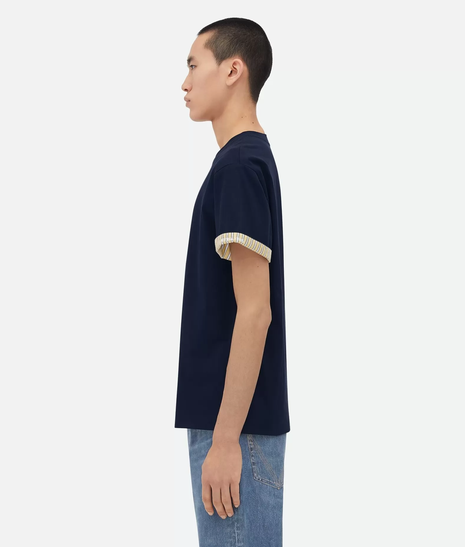 T-Shirt^Bottega Veneta T-shirt In Cotone Doppio Strato A Righe Navy/yellow/white