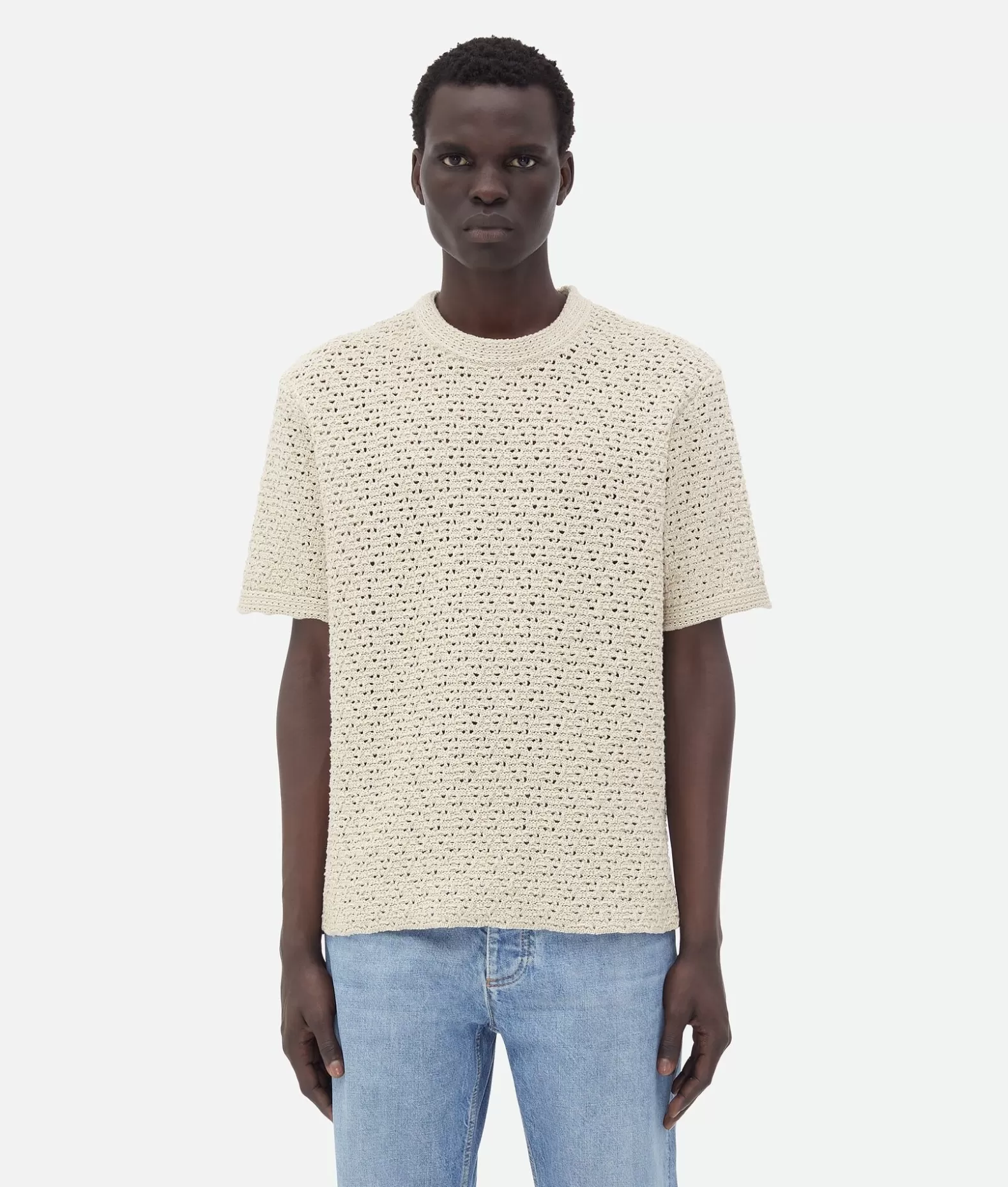 T-Shirt^Bottega Veneta T-shirt In Cotone Effetto Crochet Bone/cloud