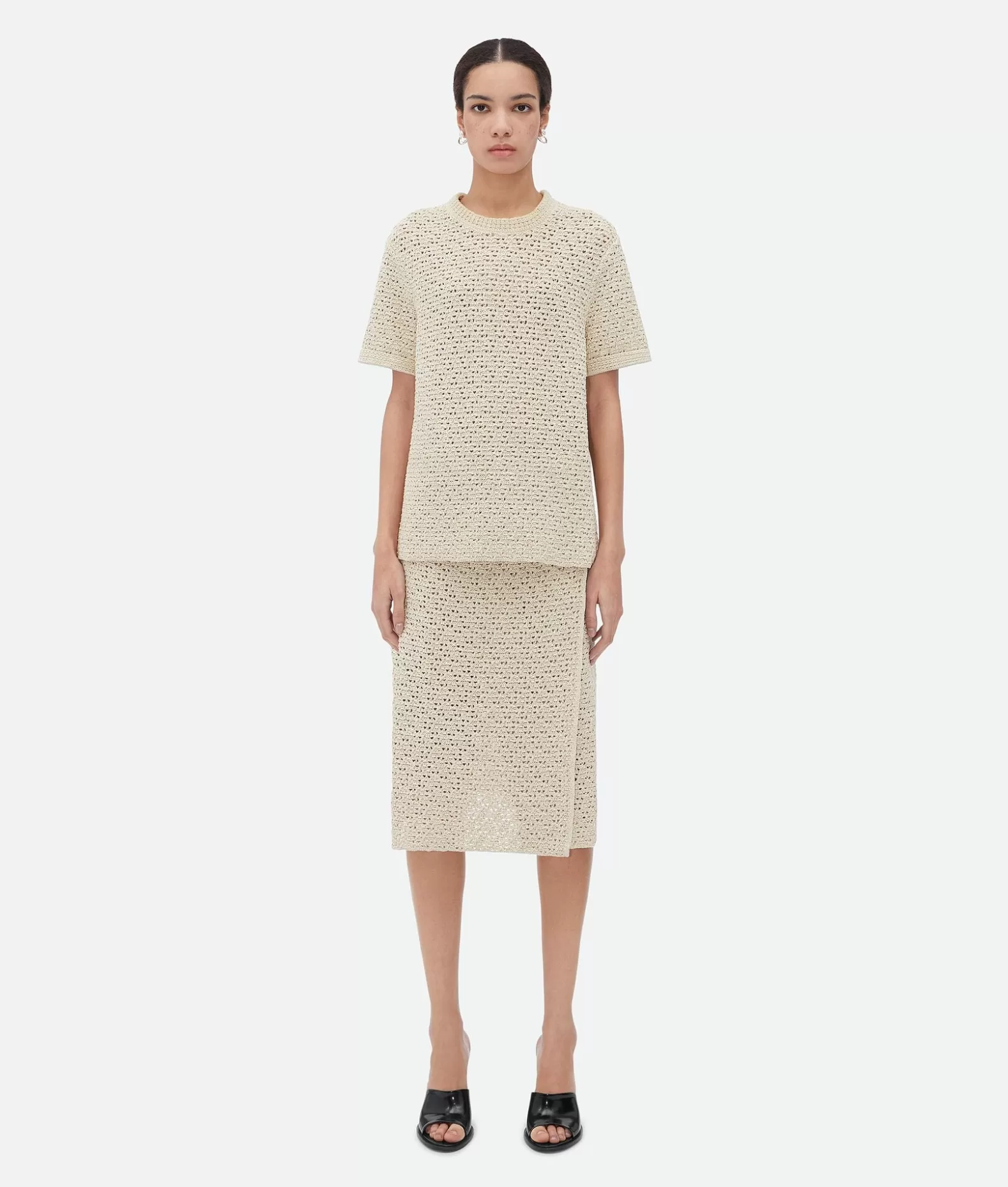 Top E T-Shirts | Maglieria^Bottega Veneta T-shirt In Cotone Effetto Crochet Bone/cloud