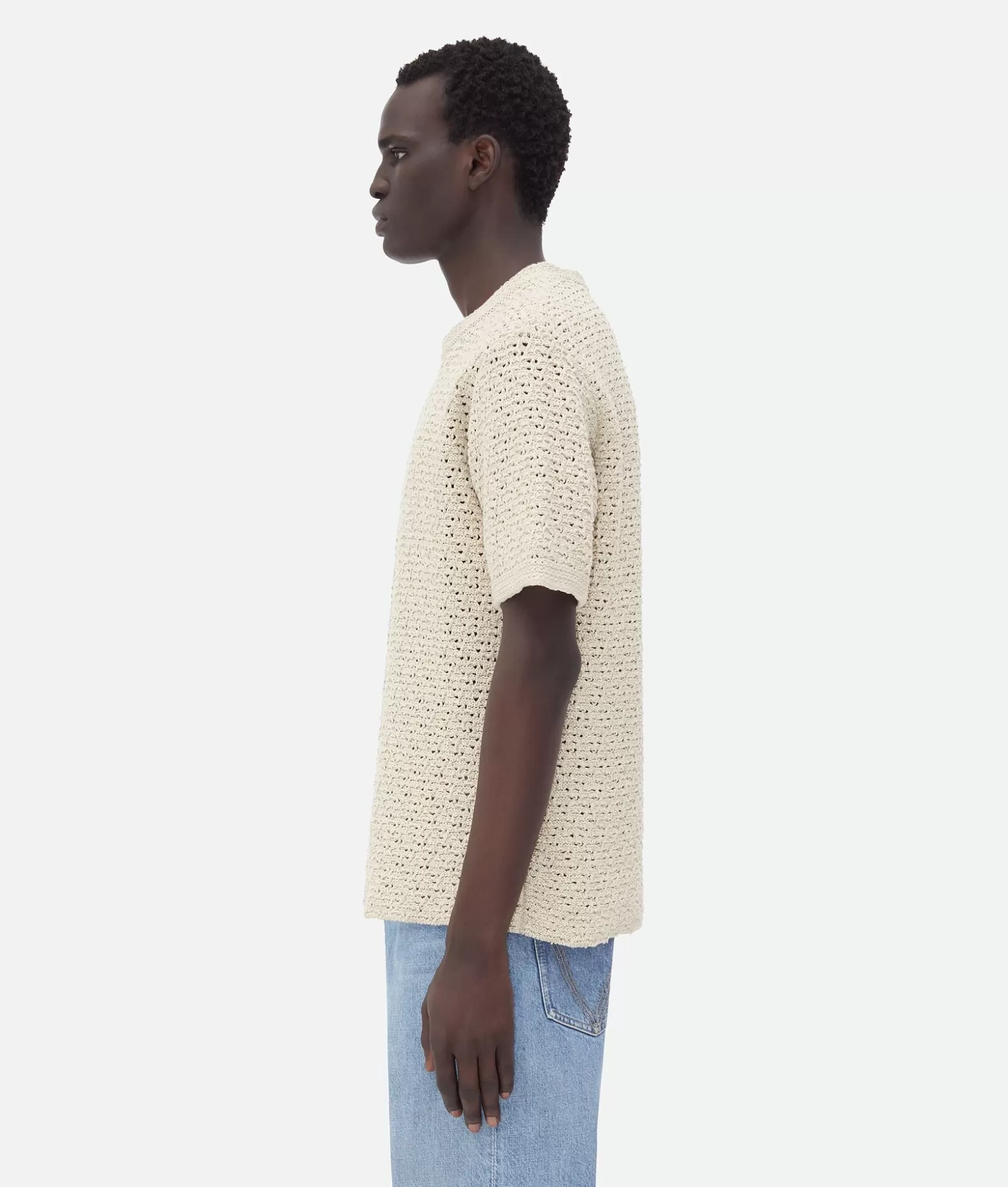 T-Shirt^Bottega Veneta T-shirt In Cotone Effetto Crochet Bone/cloud