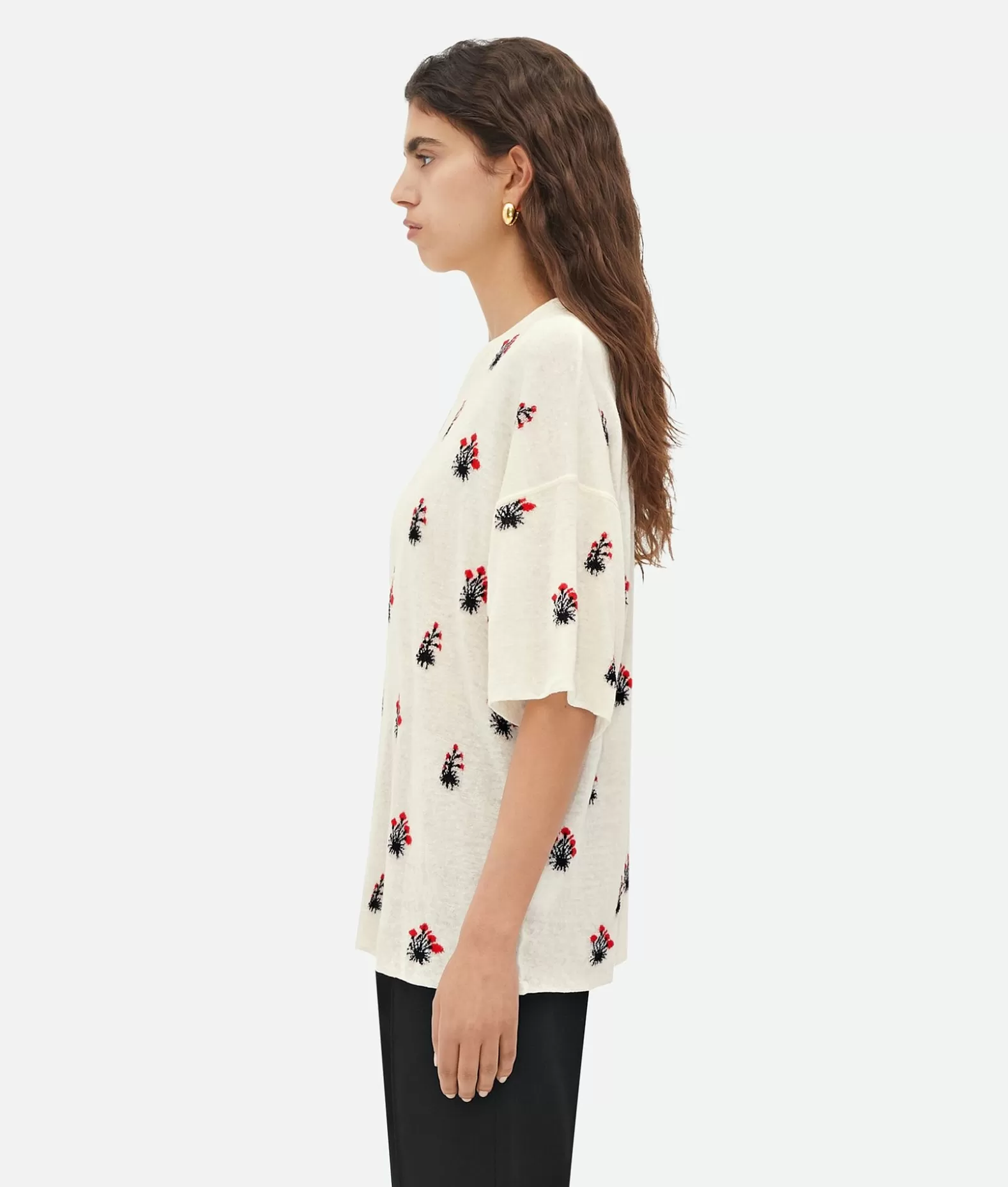 Top E T-Shirts^Bottega Veneta T-Shirt In Lino E Jacquard A Fiori Chalk/vernis