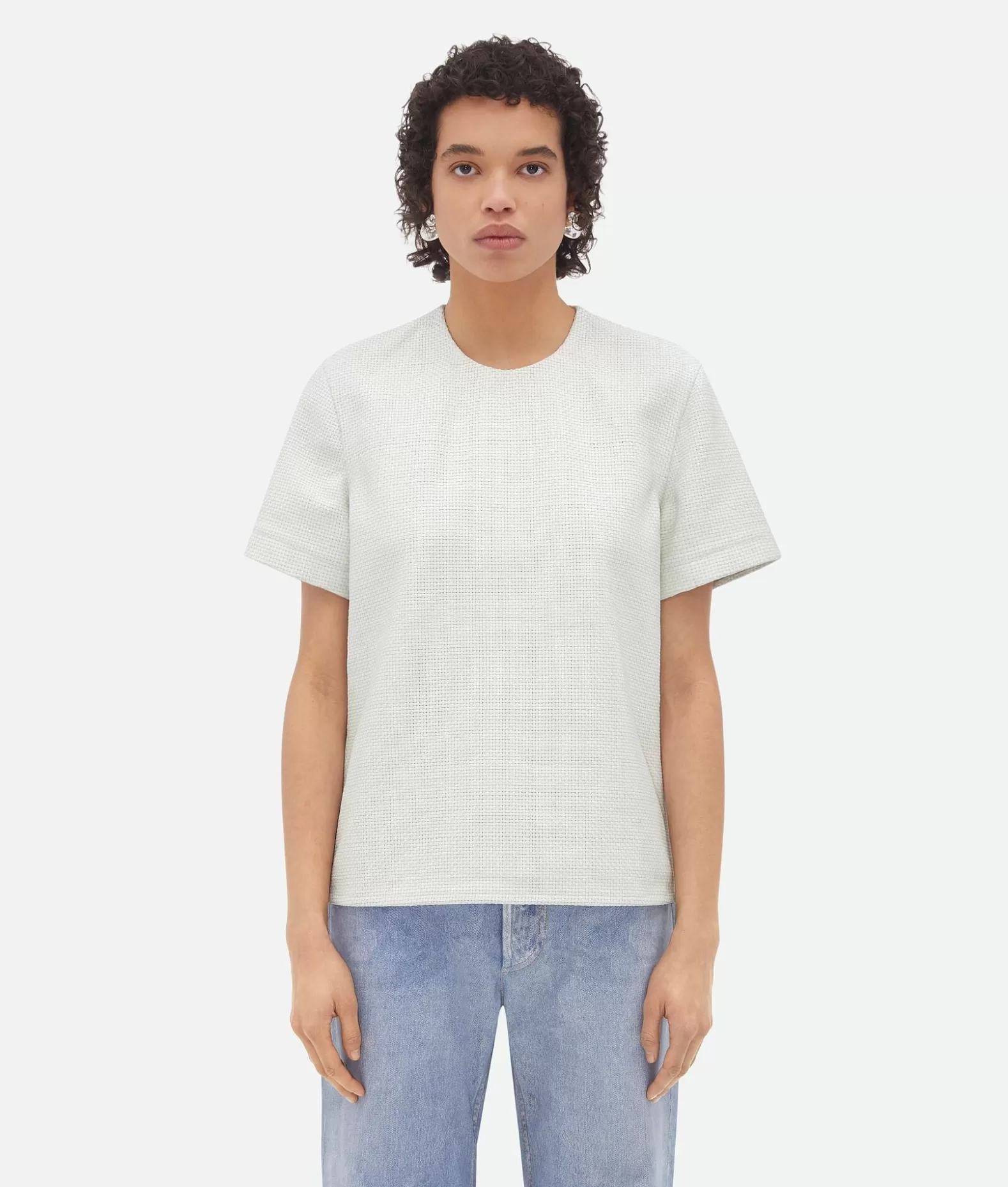 Pelle^Bottega Veneta T-shirt In Pelle Mini Intrecciato Optic white