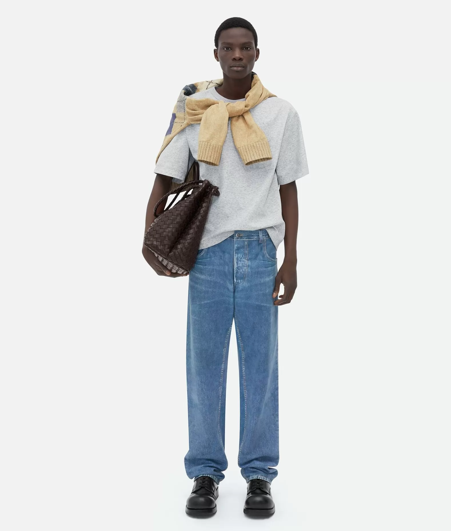 T-Shirt | Pelle^Bottega Veneta T-Shirt In Pelle Stampata Dal Taglio Morbido Light grey melange